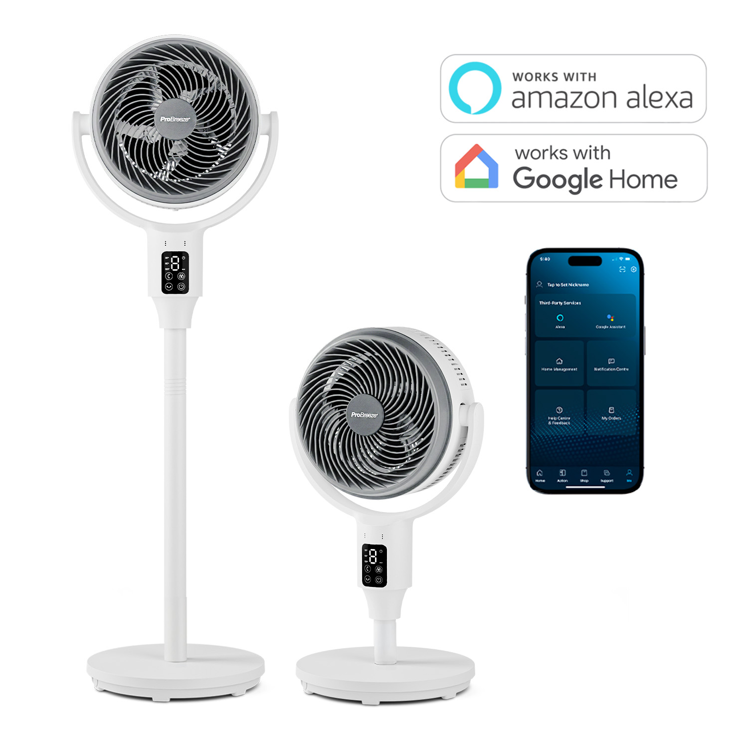 Pro Breeze    White Airflo 43" Smart Hybrid Pedestal Fan - Ultra-Quiet Air Circulator - /Grey , BrandAlley