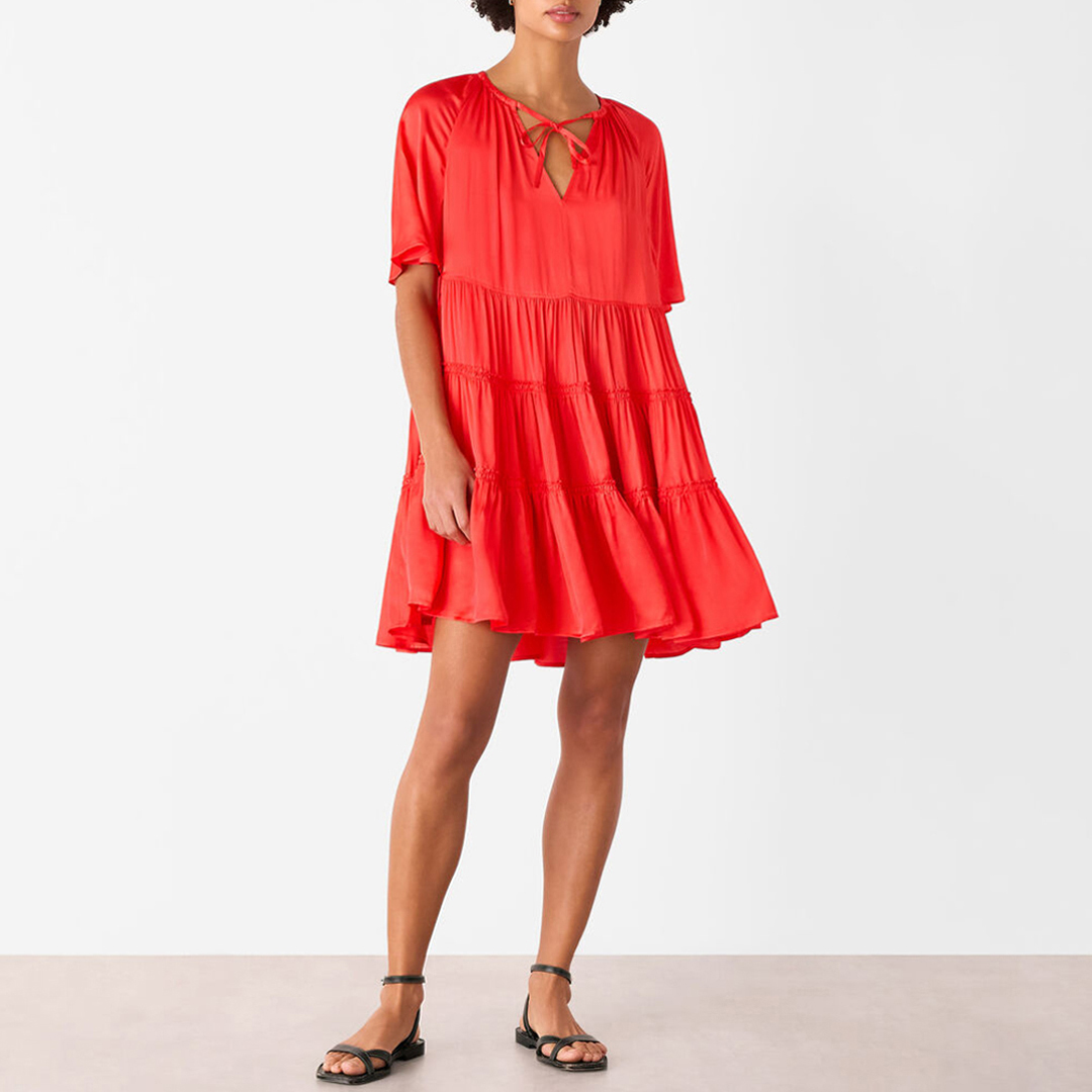 WHISTLES Women's  Red Satin Trapeze Mini Dress in Size 6, BrandAlley