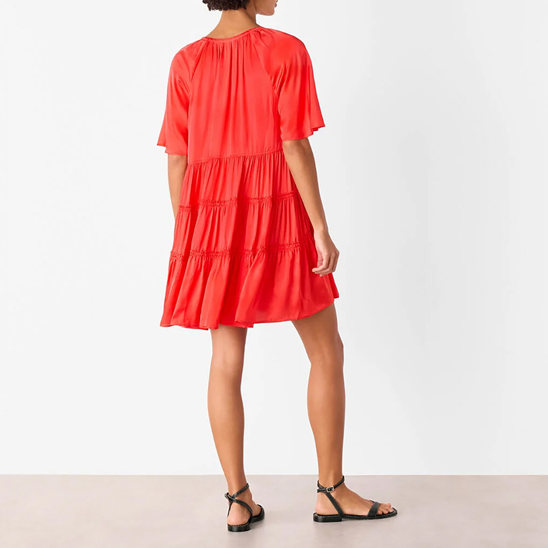 WHISTLES Women's  Red Satin Trapeze Mini Dress in Size 16, BrandAlley