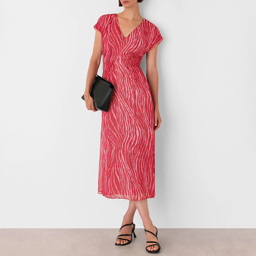 WHISTLES Women's    Red Zebra Texture Midi Dress in Size 10, BrandAlley