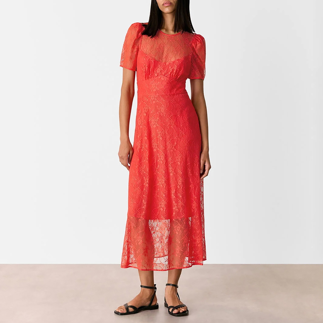 WHISTLES Women's  Coral Fay Lace Midi Dress in Size 12, BrandAlley