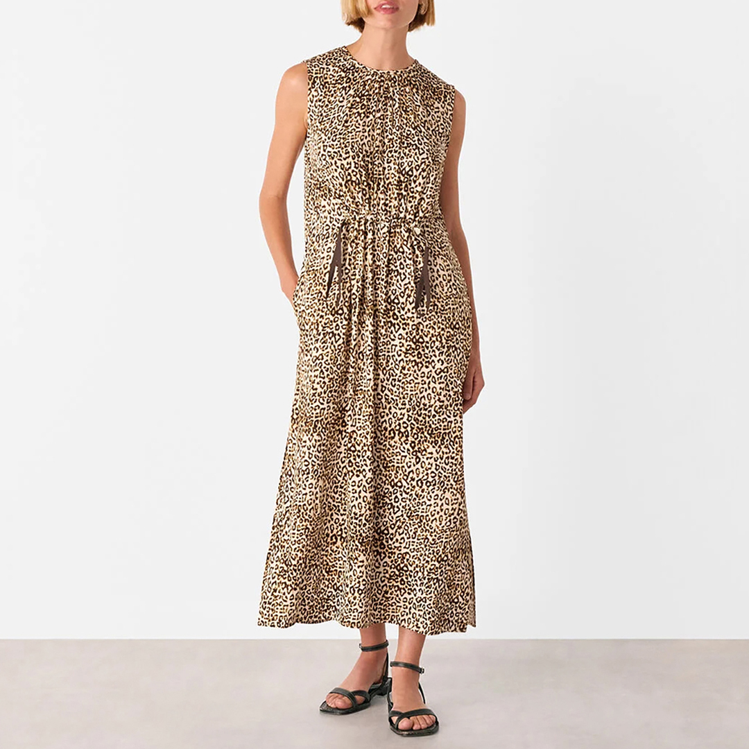 WHISTLES Women's  Brown Leopard Sleeveless Midi Dress in Size 14, BrandAlley