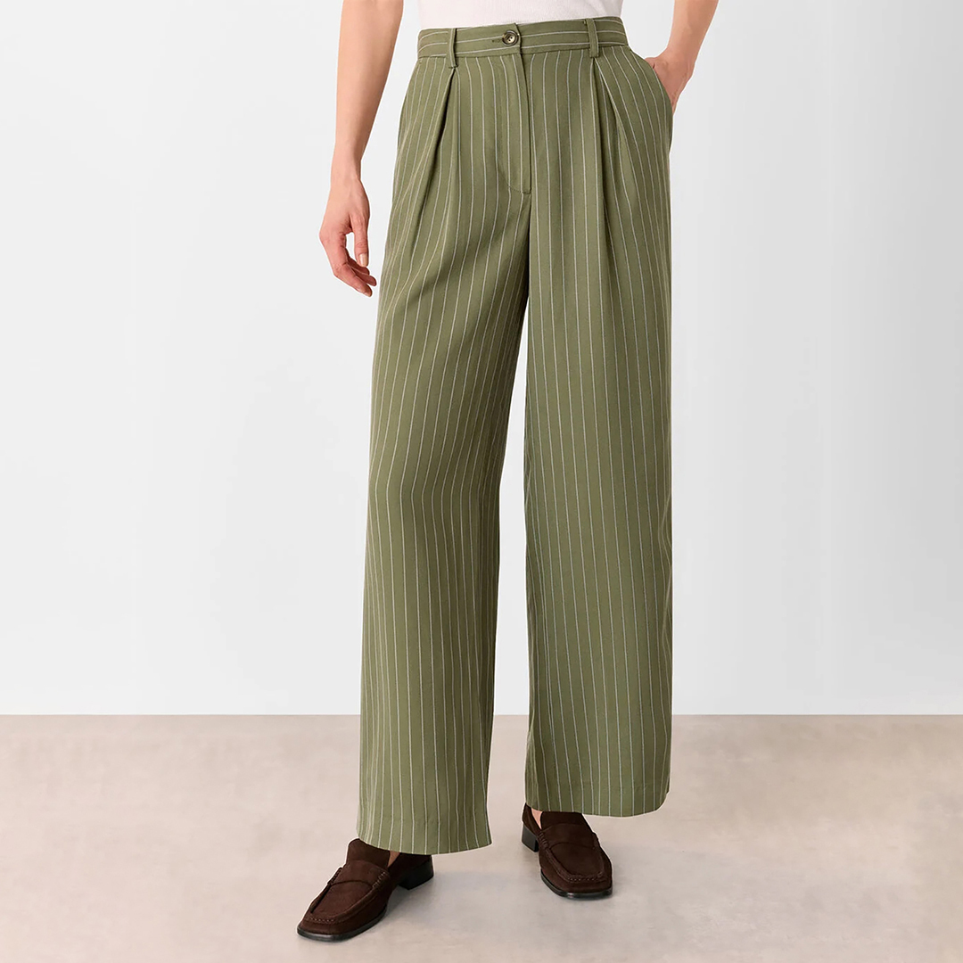 WHISTLES Women's  Khaki Lottie Pinstripe Trousers in Size 20, BrandAlley