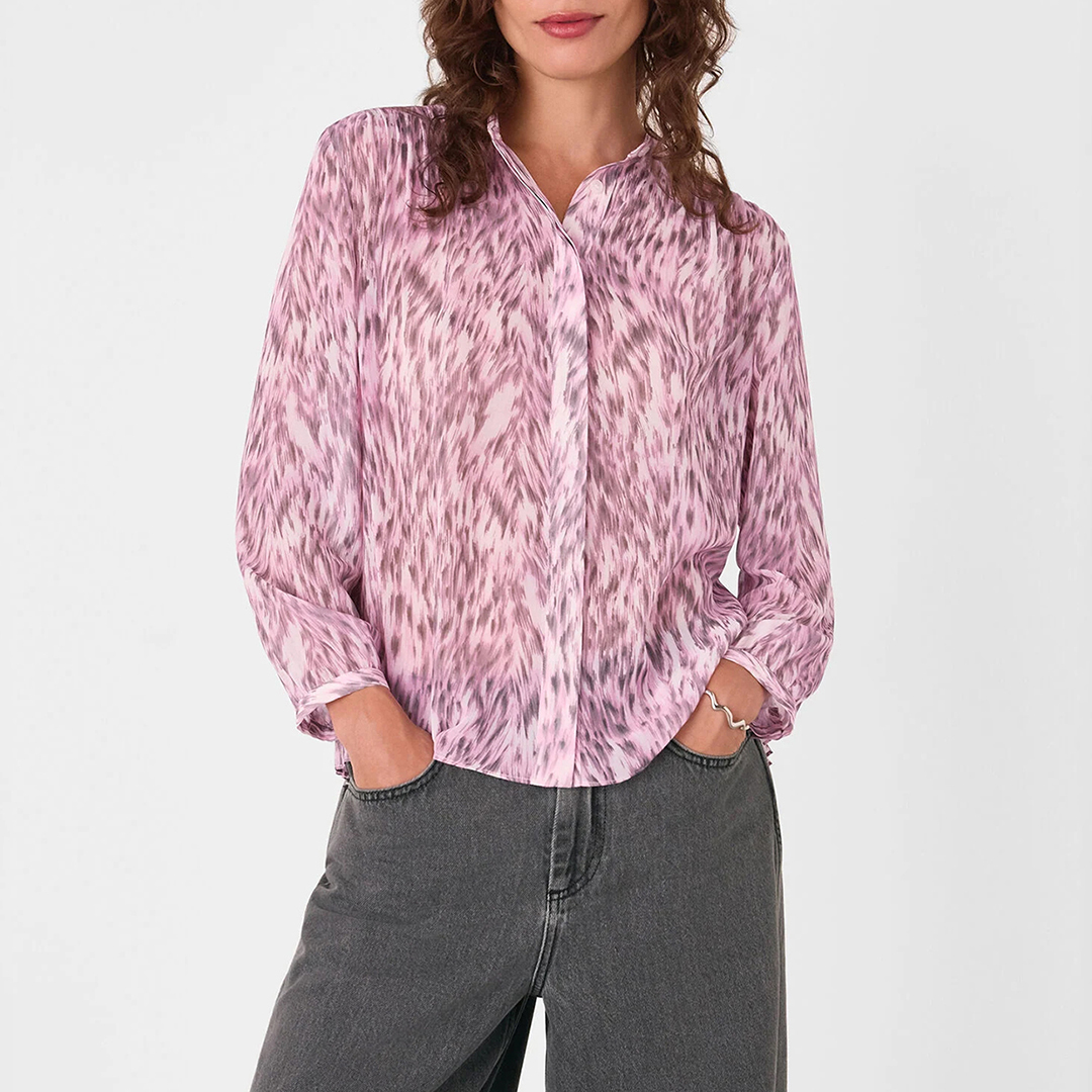 WHISTLES Women's    Pink Leopard Pleat Detail Shirt in Size 8, BrandAlley