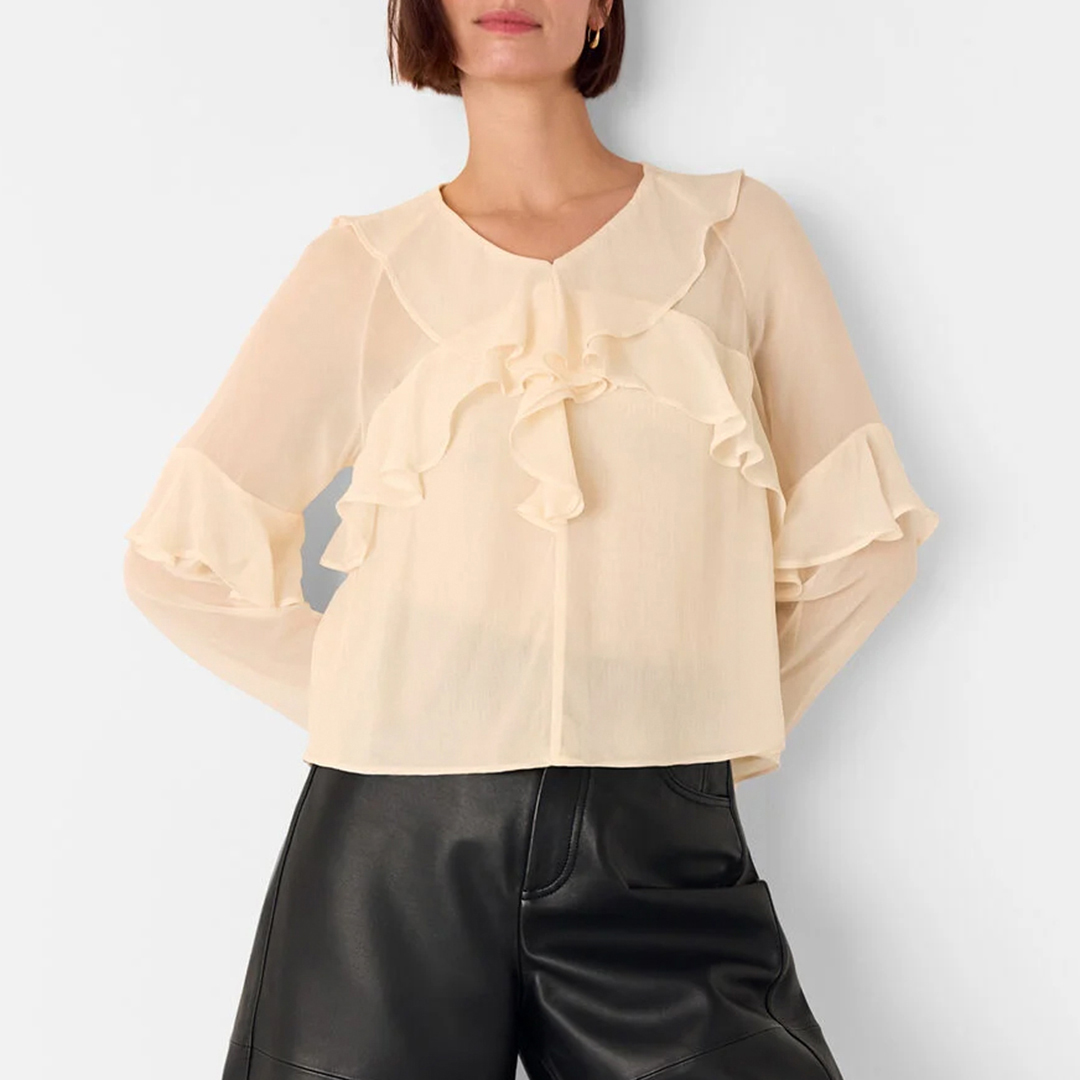 WHISTLES Women's   Cream Ruffle Frill Blouse in Size 14, BrandAlley