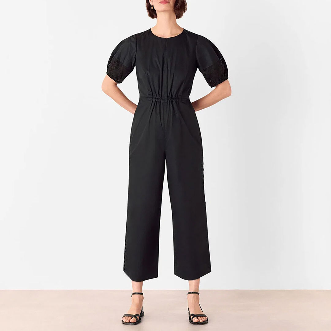 WHISTLES Women's  Black Broderie Poplin Jumpsuit in Size 6, BrandAlley