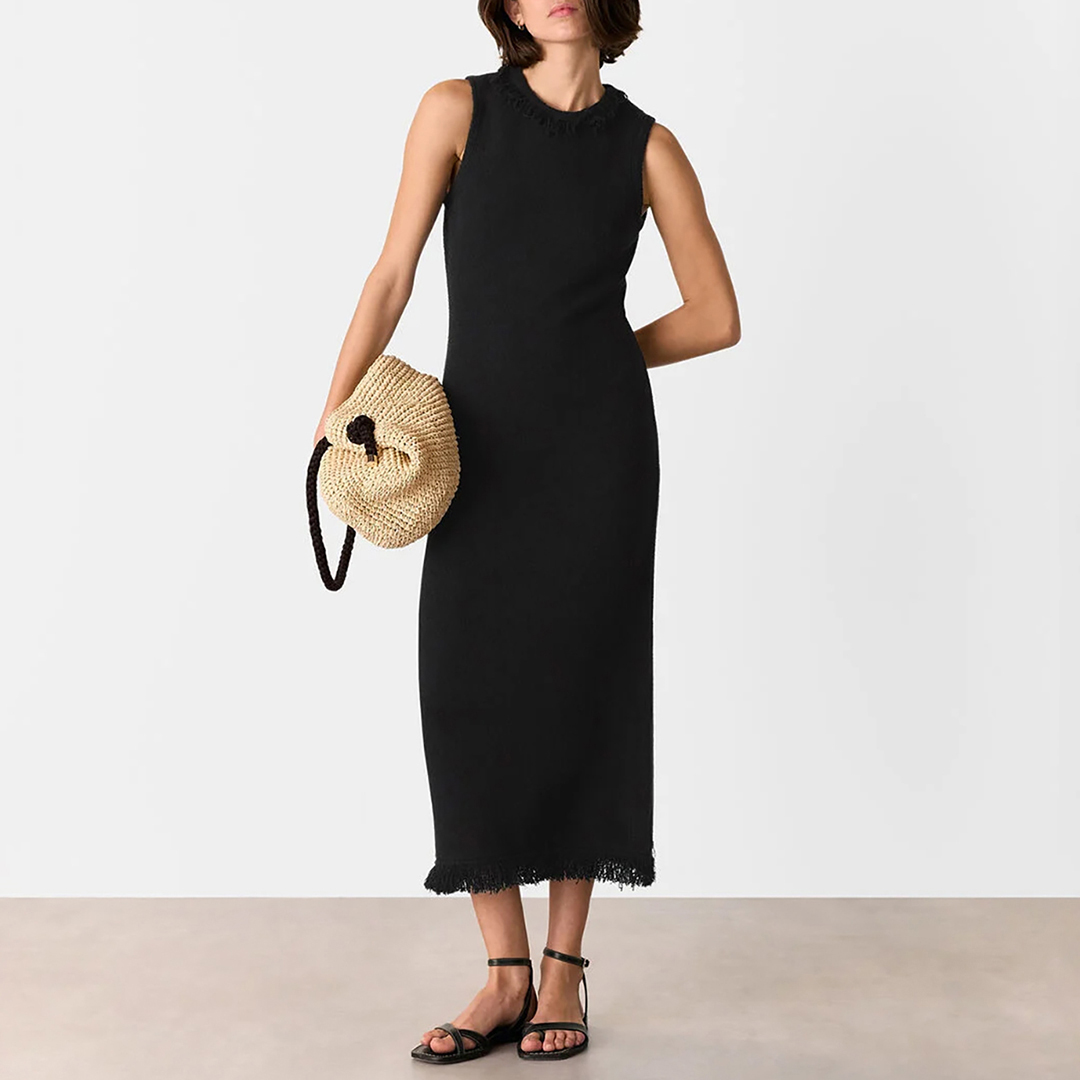 WHISTLES Women's  Black Fringe Detail Knitted Dress in Size S, BrandAlley