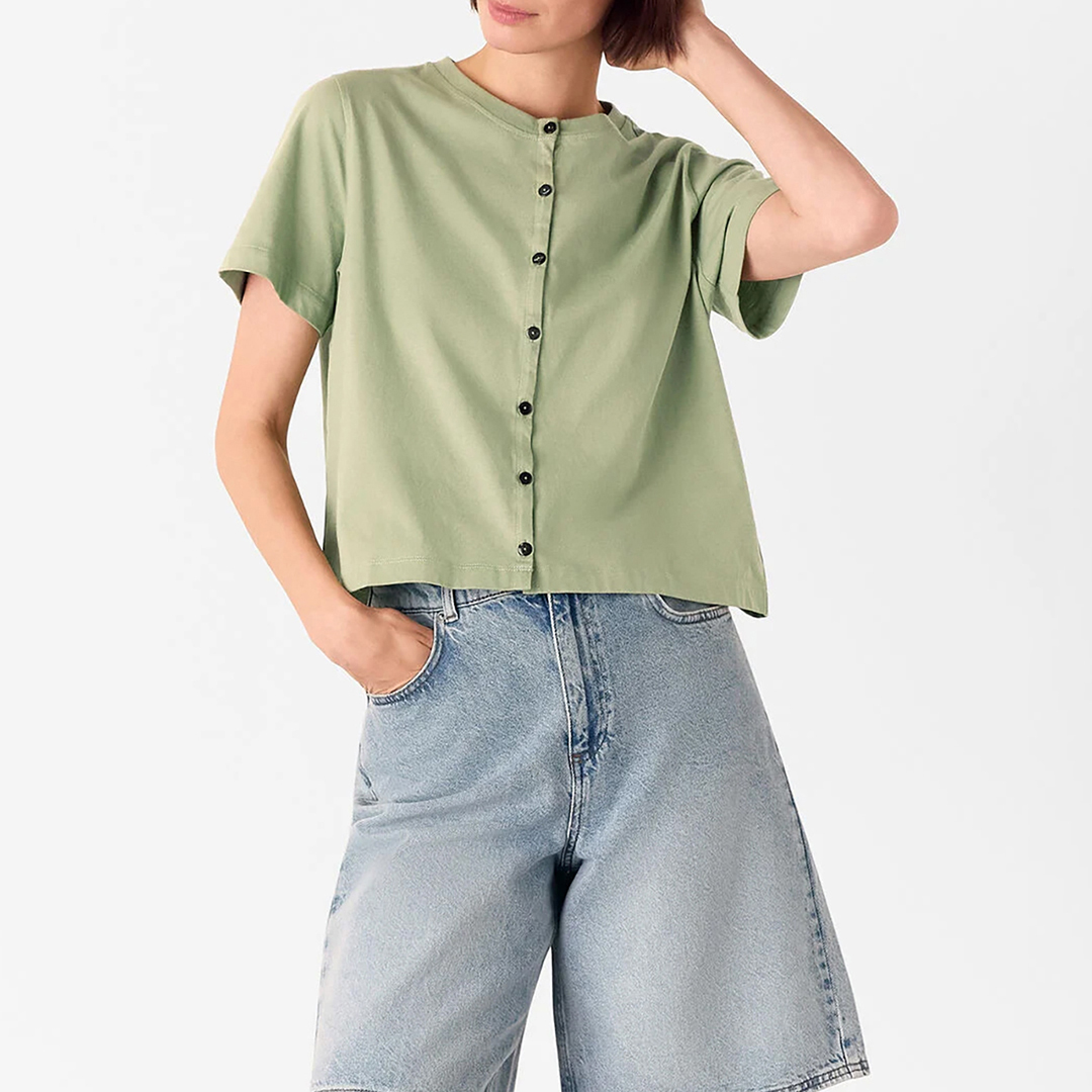 WHISTLES Women's   Green Sage Button Up T-Shirt in Size L, BrandAlley