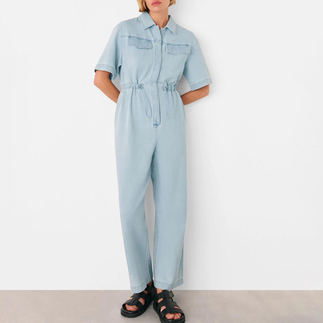 WHISTLES Women's  Light Blue Shorts Sleeve Utility Jumpsuit in Size 8, BrandAlley