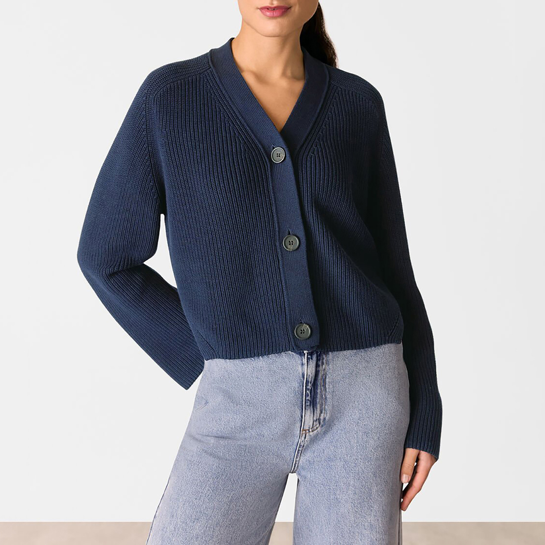 WHISTLES Women's   Navy Nala Cotton Cardigan in Size L, BrandAlley