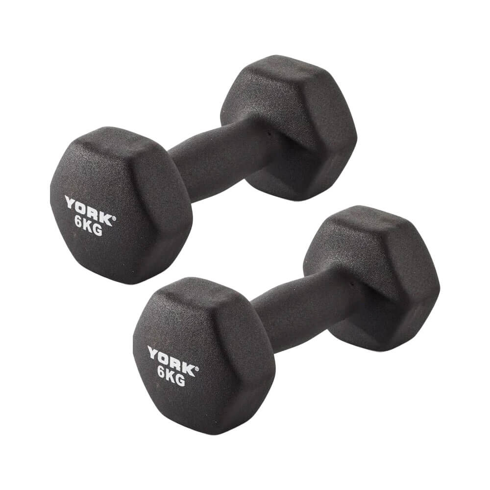 York    Black Neoprene Hex Dumbbells 2 X 6Kg , BrandAlley