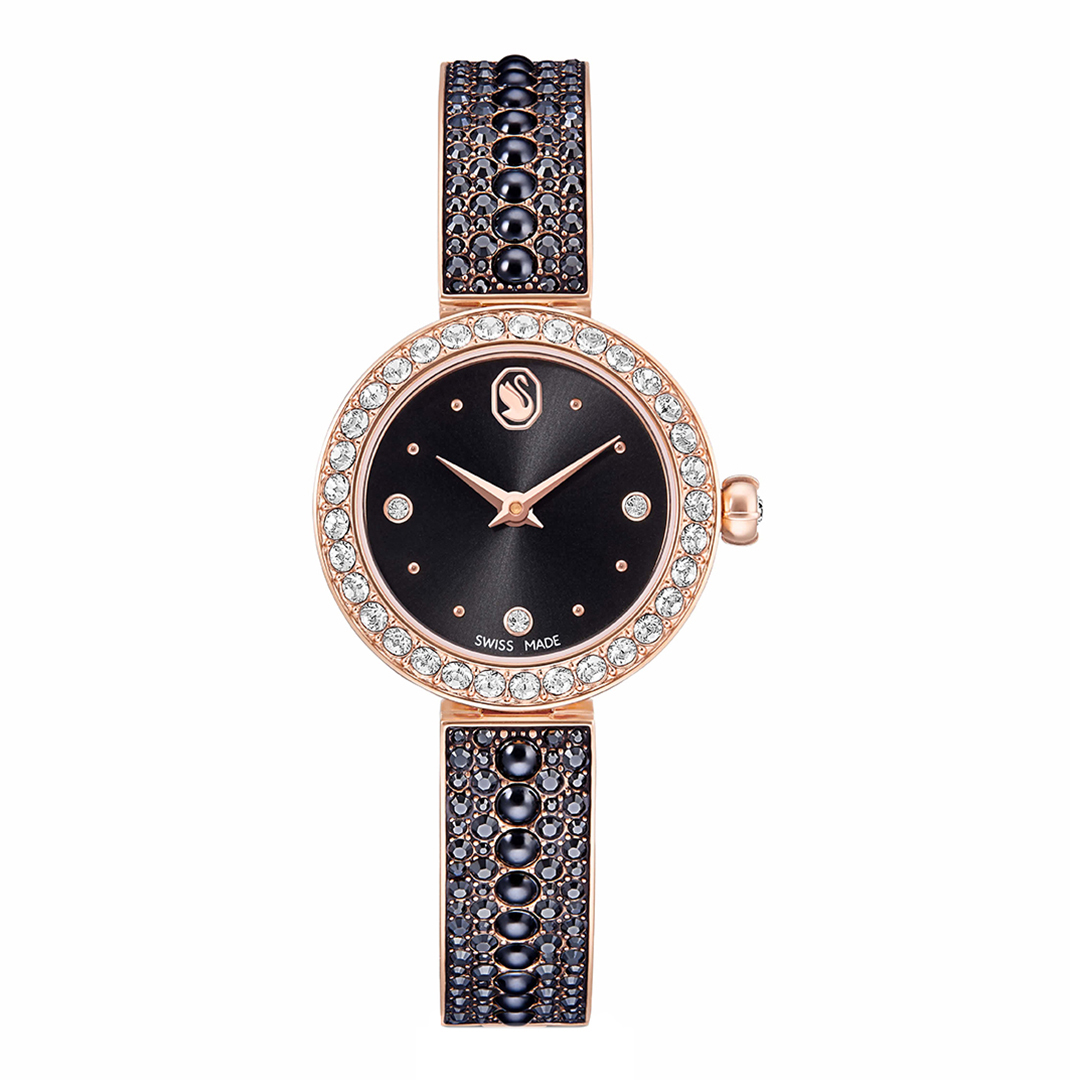 SWAROVSKI Women's   Black & Rose Gold Swiss Matrix Pearl Bangle Watch in Size 33, BrandAlley