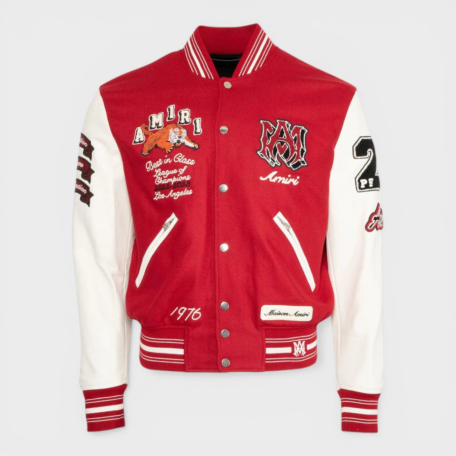 Amiri Men's  Patch Varsity Bomber Jacket Red in Size L, BrandAlley