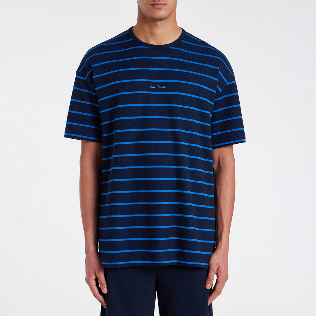 PAUL SMITH Men's   Blue Relax Logo Stripe T-Shirt in Size L, BrandAlley