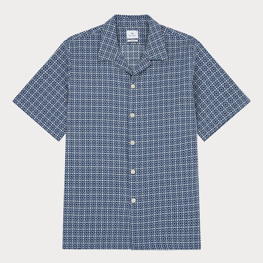 PAUL SMITH Men's  Blue Geo Pattern Shirt in Size L, BrandAlley