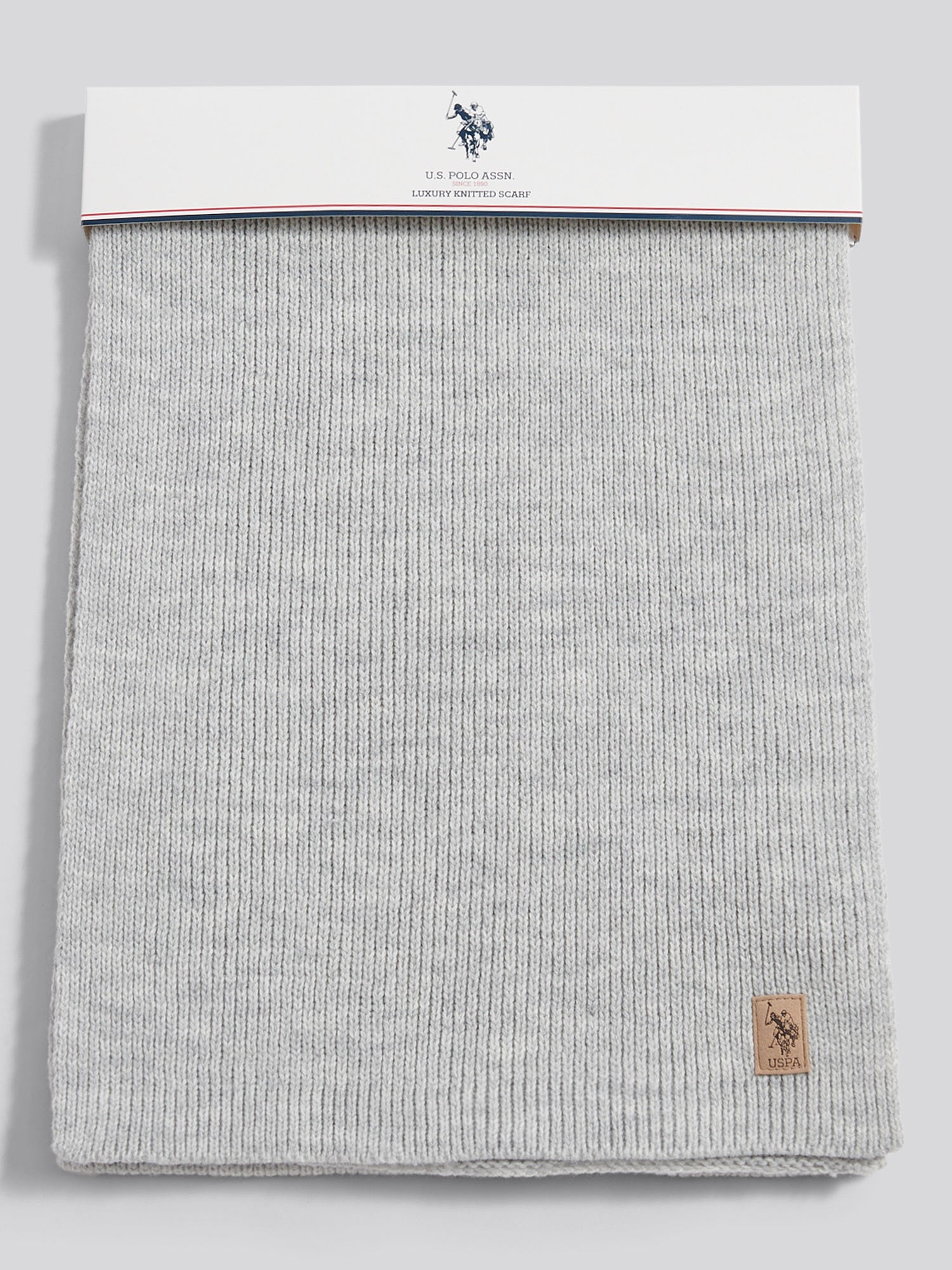U.S. Polo Assn. Mens Rib Knit Scarf in Mid Grey Marl - Size One Size