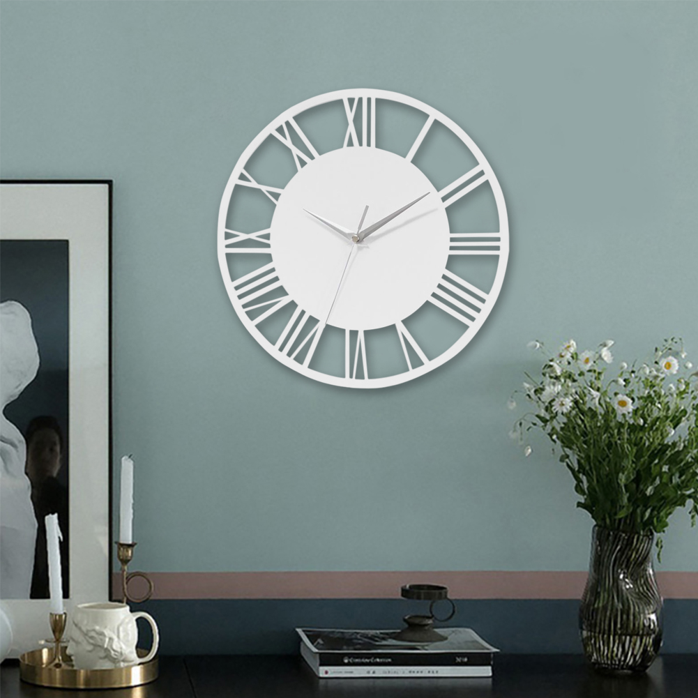 Living and Home    White Wooden Hollow Out Wall Clock 30Cm Roman Numeral Wall Clock With Silver Pointer , BrandAlley