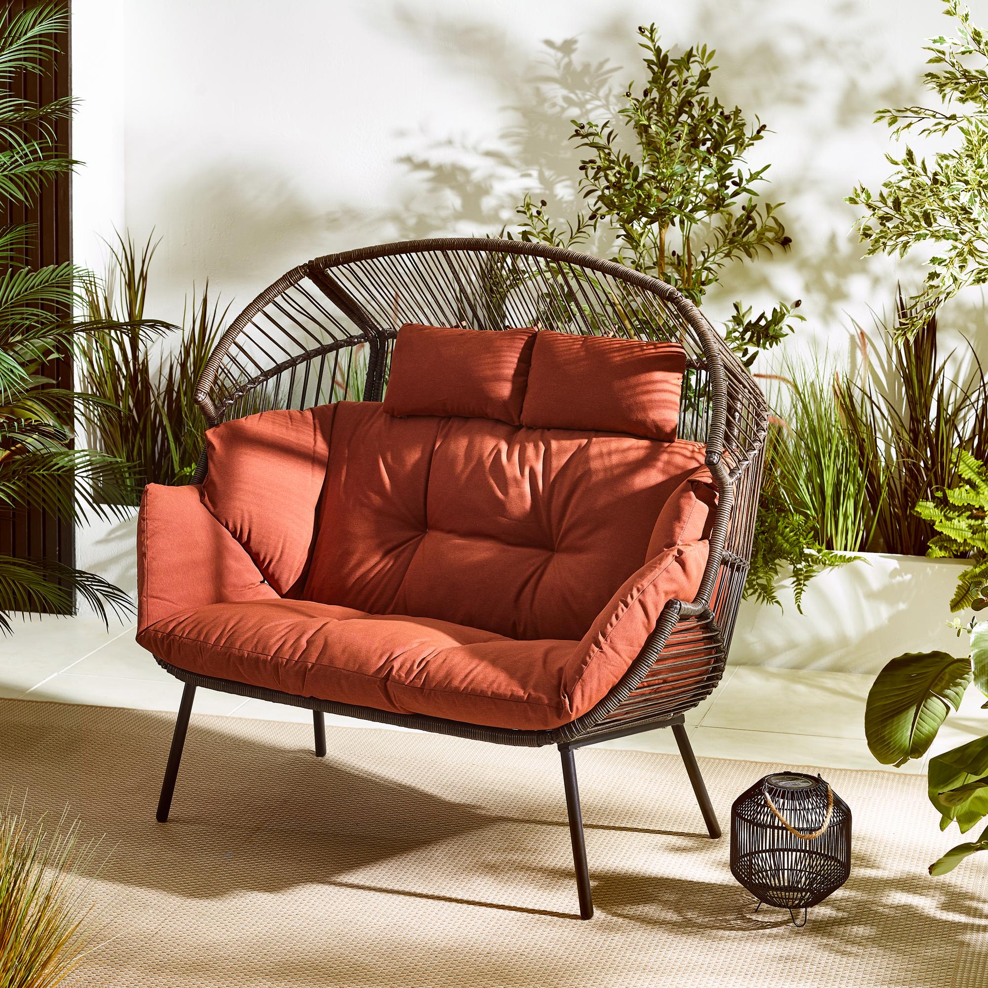 Furniturebox    Orange Brown Rattan & Garden Double Egg Chair Seat , BrandAlley