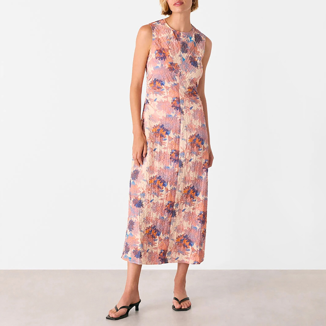 WHISTLES Women's   Pink Floral Textured Midi Dress in Size 20, BrandAlley