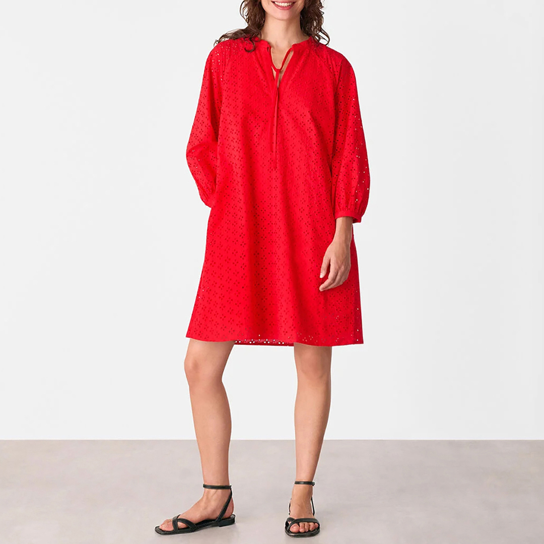 WHISTLES Women's  Red Broderie Cotton Mini Dress in Size 18, BrandAlley