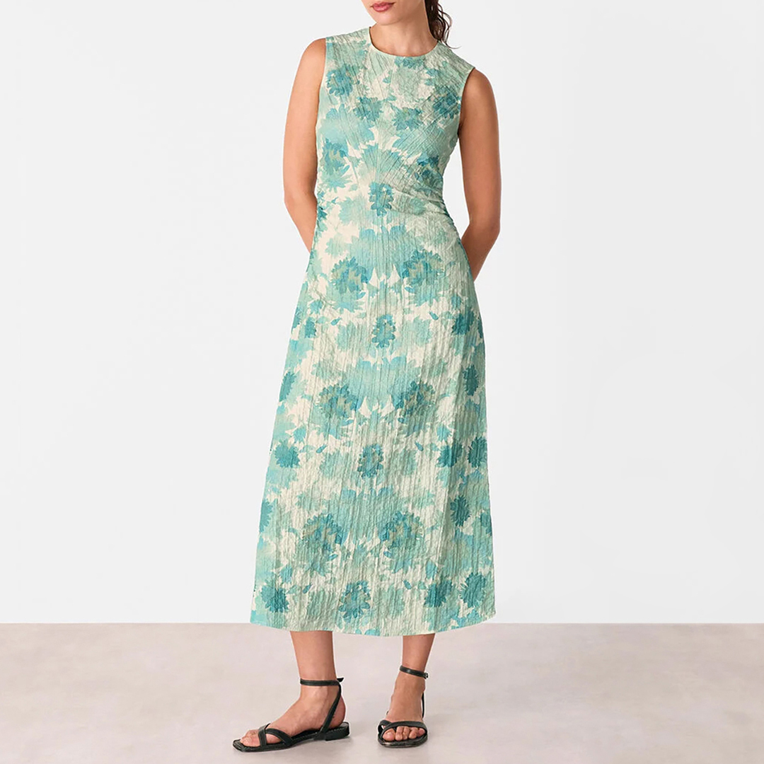 WHISTLES Women's   Blue Floral Textured Midi Dress in Size 16, BrandAlley