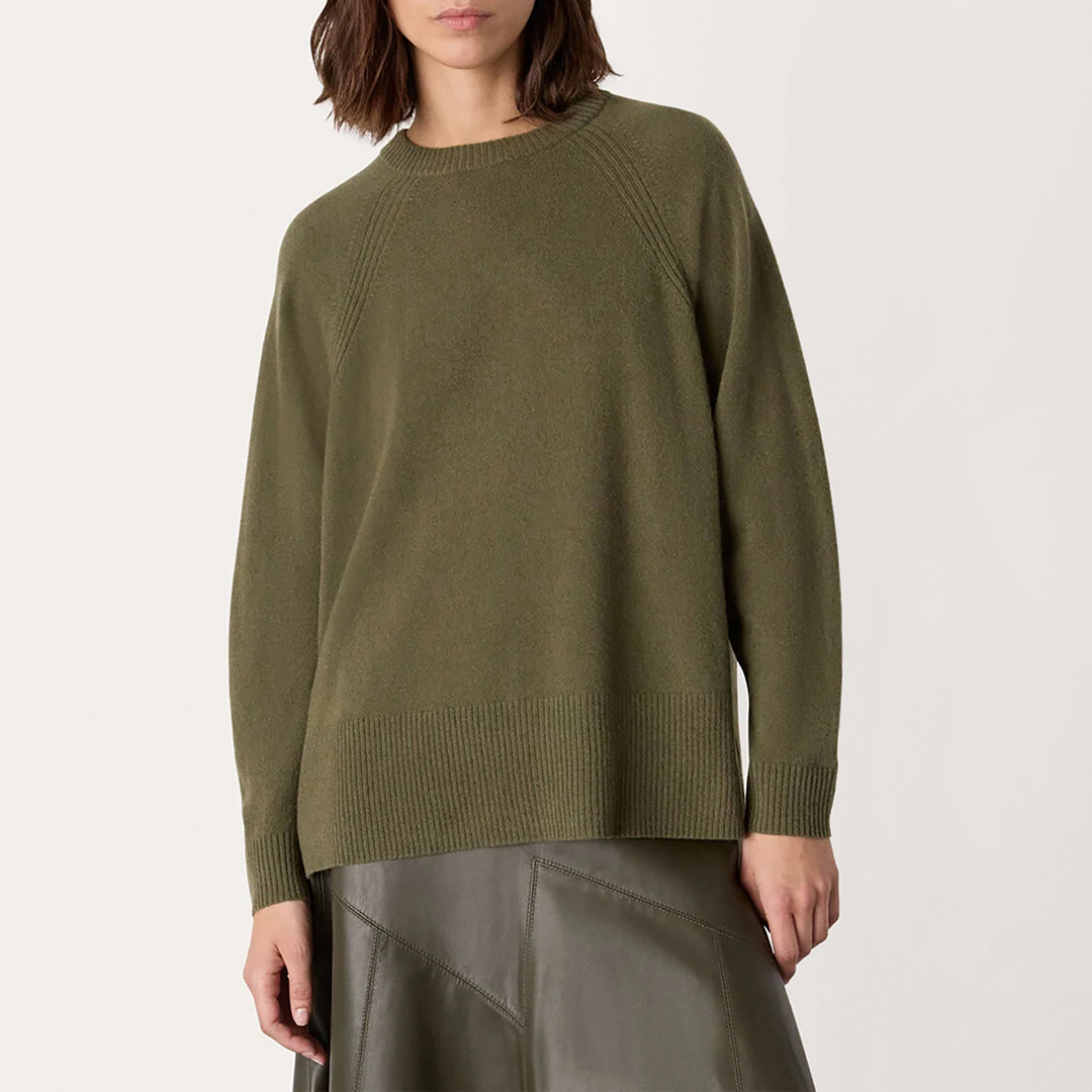 WHISTLES Women's   Green Khaki Ultimate Cashmere Jumper in Size S, BrandAlley