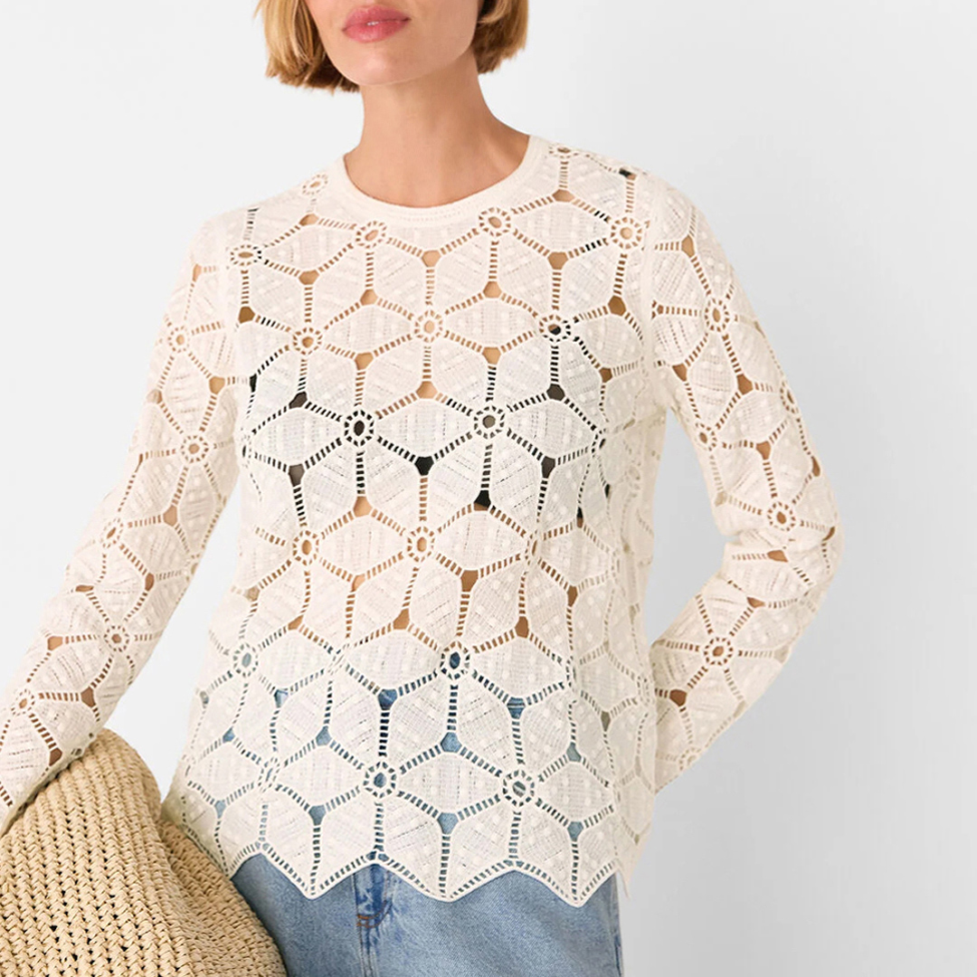 WHISTLES Women's  White Crochet Knit Jumper in Size M, BrandAlley