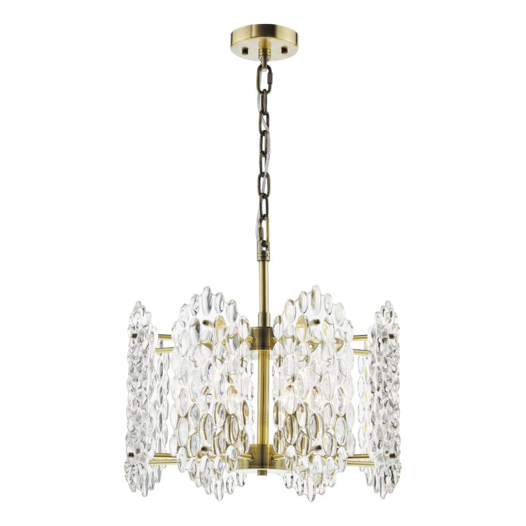 Dar Lighting   Porthos 8 Light Pendant Antique Brass and Glass in Size 8, BrandAlley
