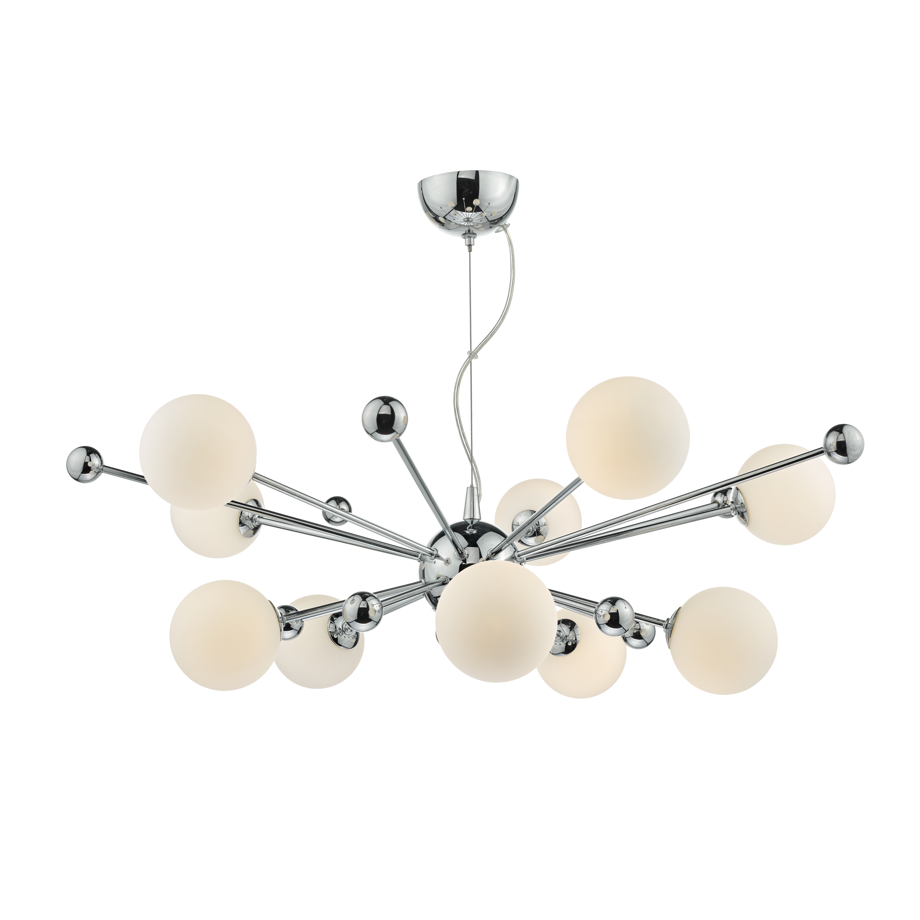 Dar Lighting    Silver Ursa 10 Light Pendant Polished Chrome Opal Glass in Size 10, BrandAlley