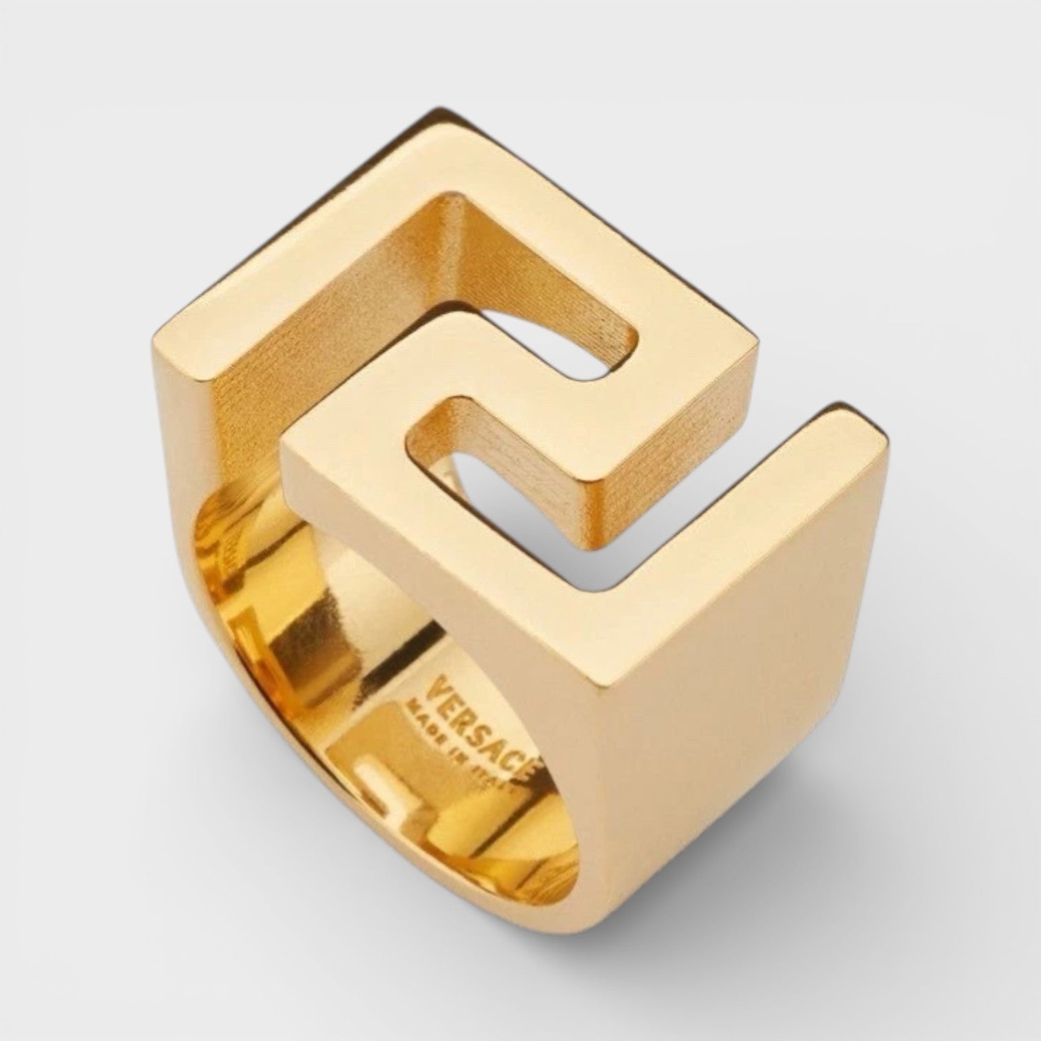 Versace Women's   Gold Statement Band Ring Metal Tone in Size 21, BrandAlley