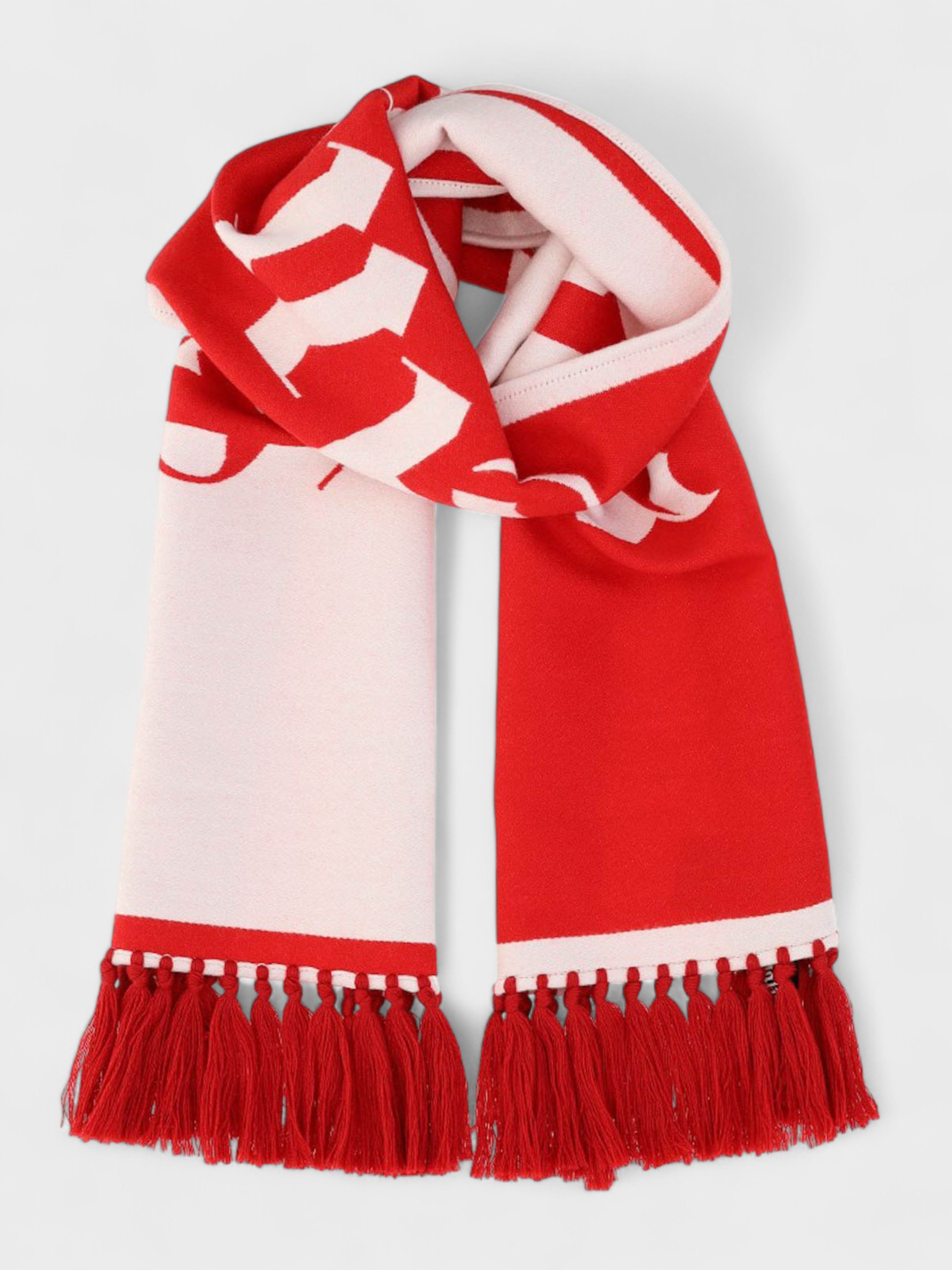 Palm Angels Men's    Logo Knitted Scarf Red White , BrandAlley