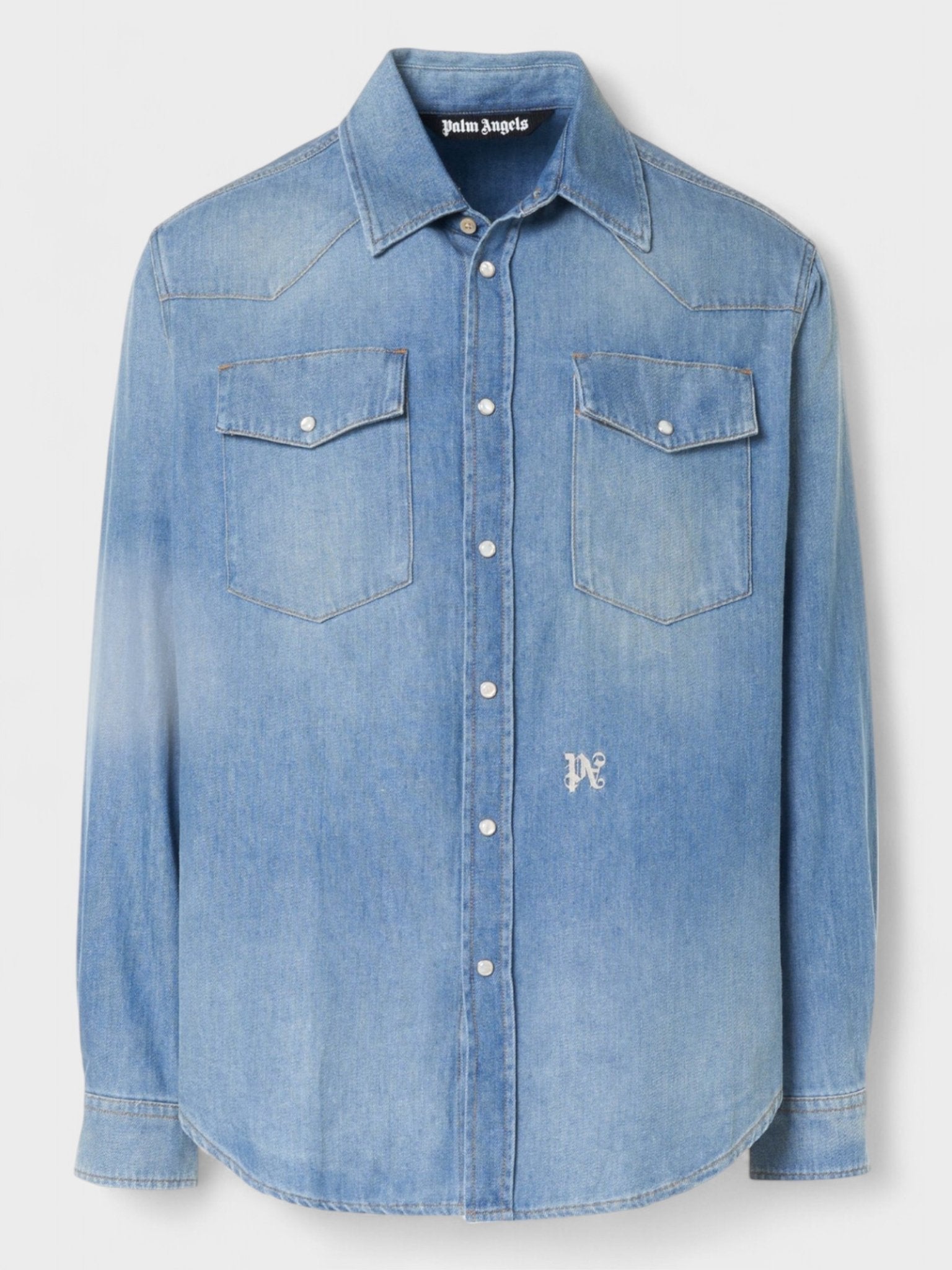Palm Angels Men's  Pa Monogram Denim Shirt Light Blue in Size S, BrandAlley