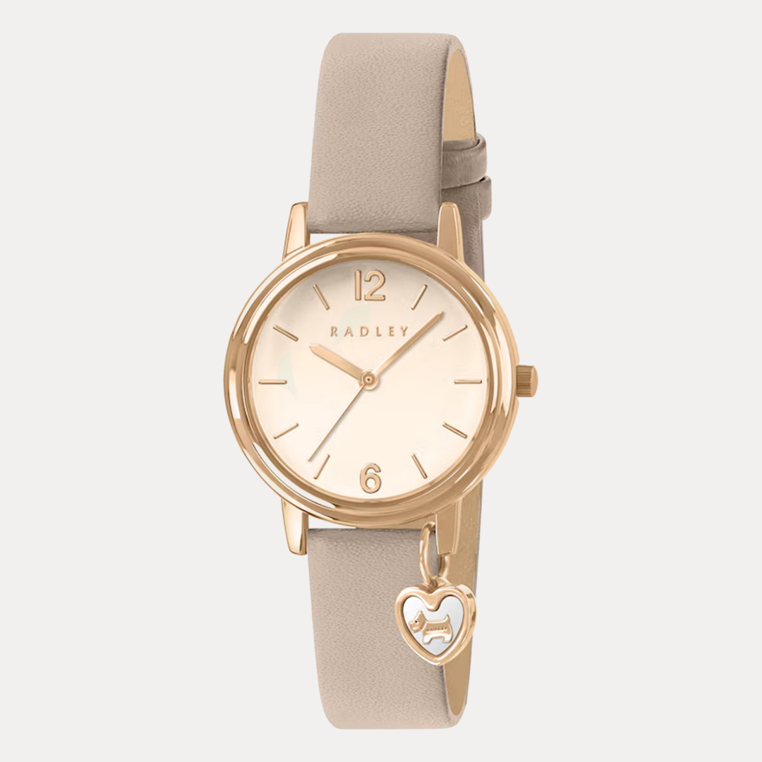 Radley Women's   Beige Porchini Heart Charm Leather Strap Rgp 27Mm Watch , BrandAlley