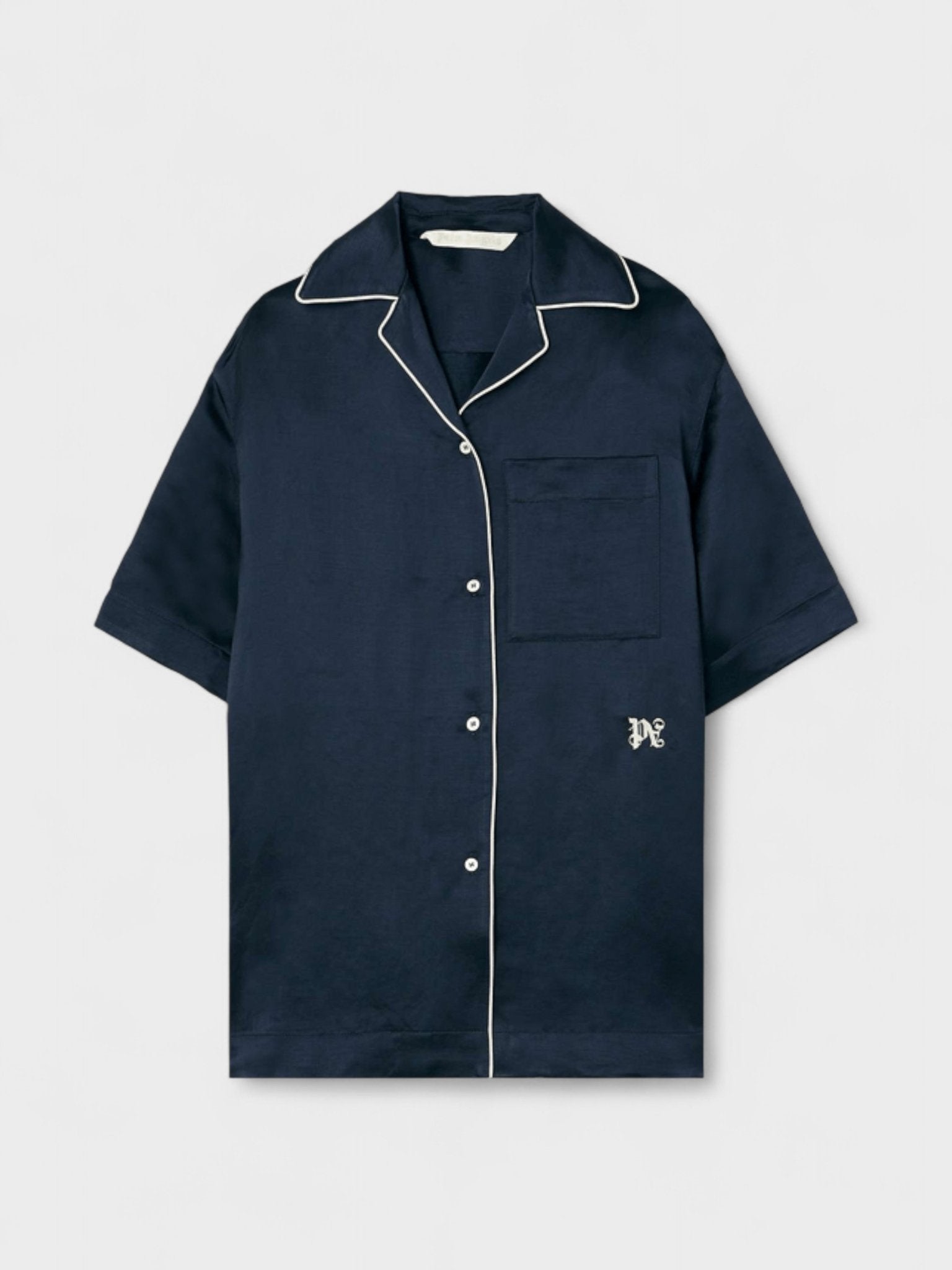 Palm Angels Women's  Monogram Satin Bowling Shirt Blue in Size M, BrandAlley