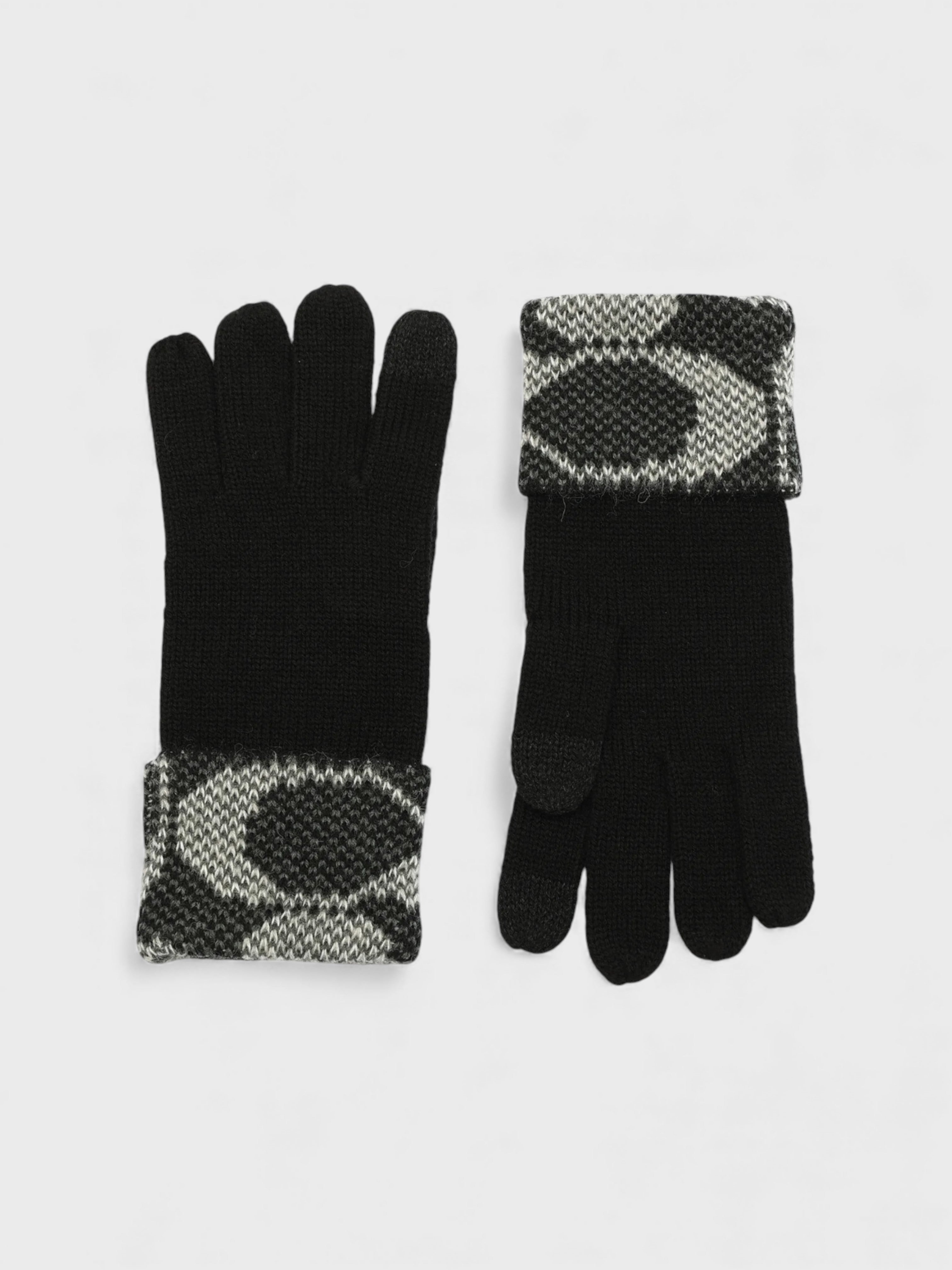 Coach Women's   Black Jumbo Signature C Knit Gloves , BrandAlley