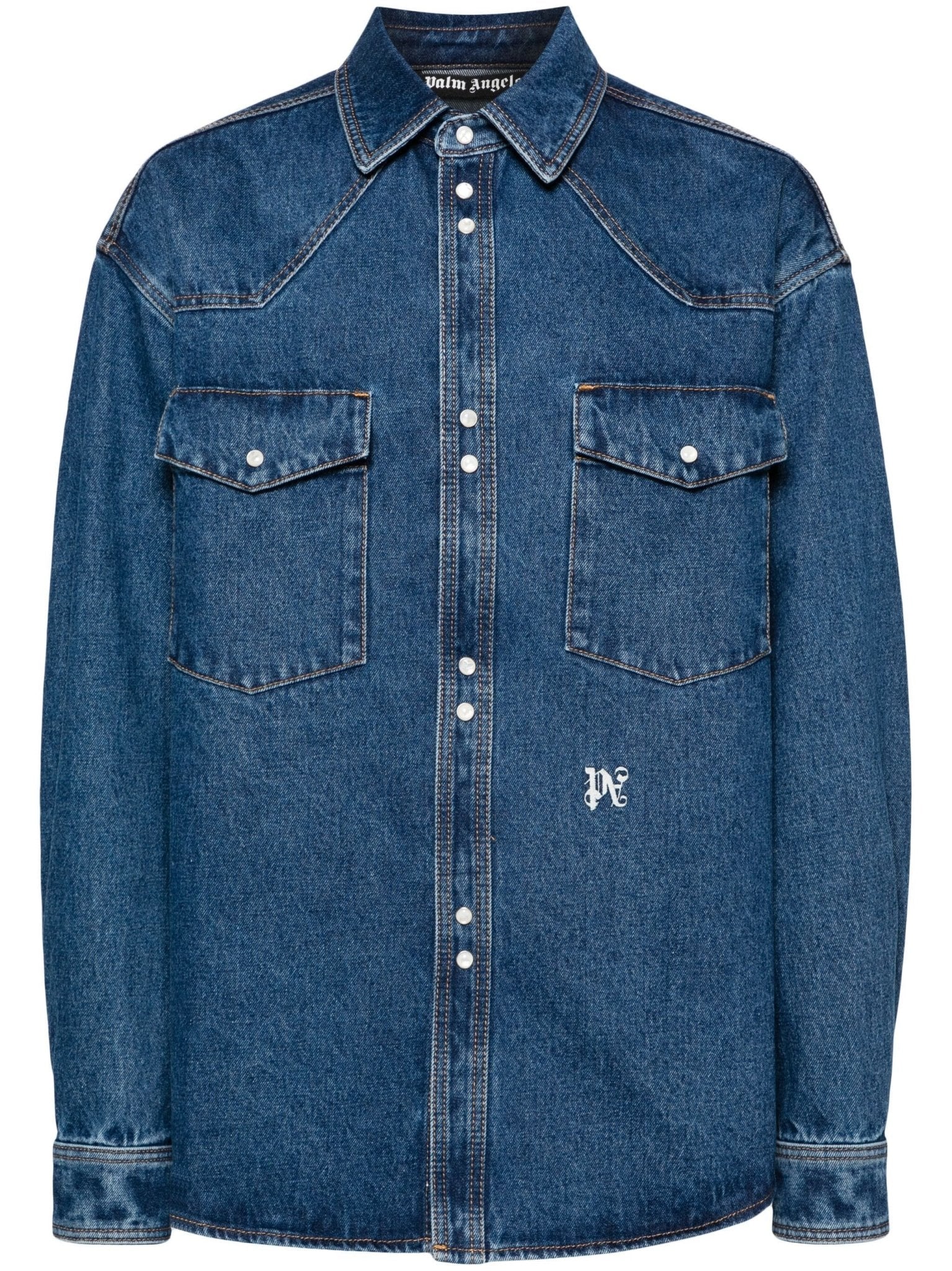 Palm Angels Men's   Blue Monogram Denim Shirt in Size M, BrandAlley