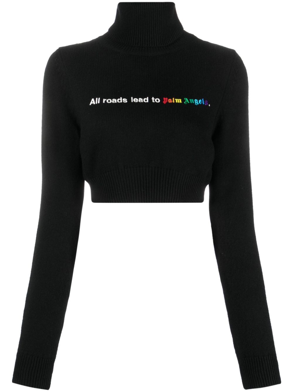Palm Angels Women's   Black All Roads Cropped Turtleneck Jumper in Size XXS, BrandAlley