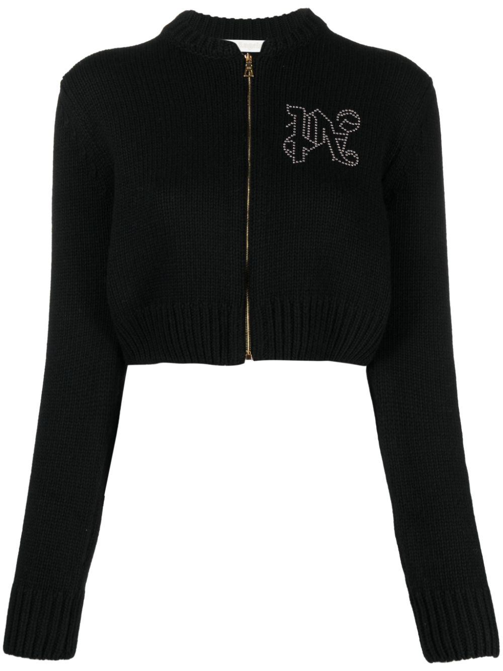 Palm Angels Women's   Black Monogram Studded Zip Sweater in Size XS, BrandAlley