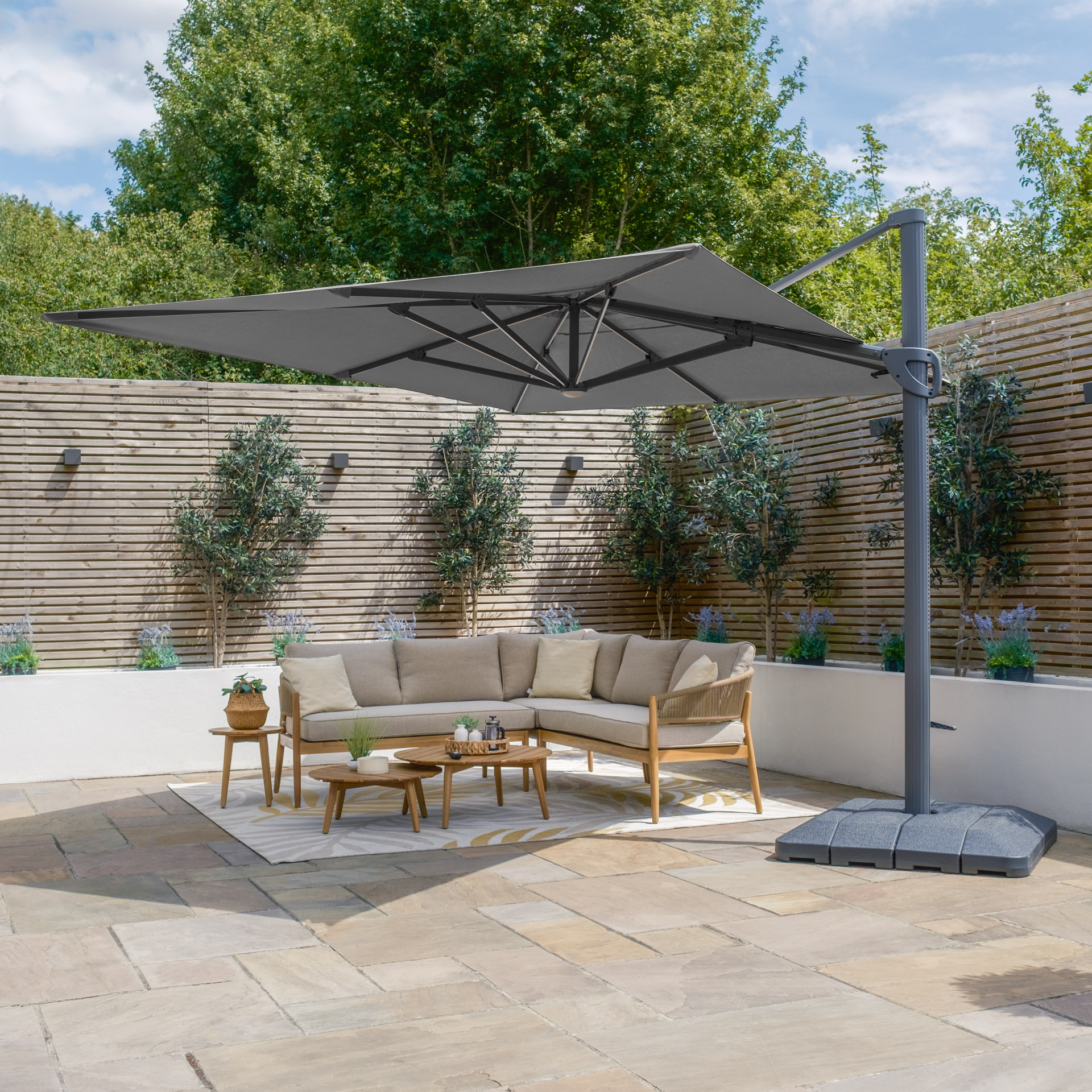 Maze   Aramis LED 3m x 4m Rectangular Rotating Cantilever Parasol With Base - Charcoal Grey in Size 3m, BrandAlley