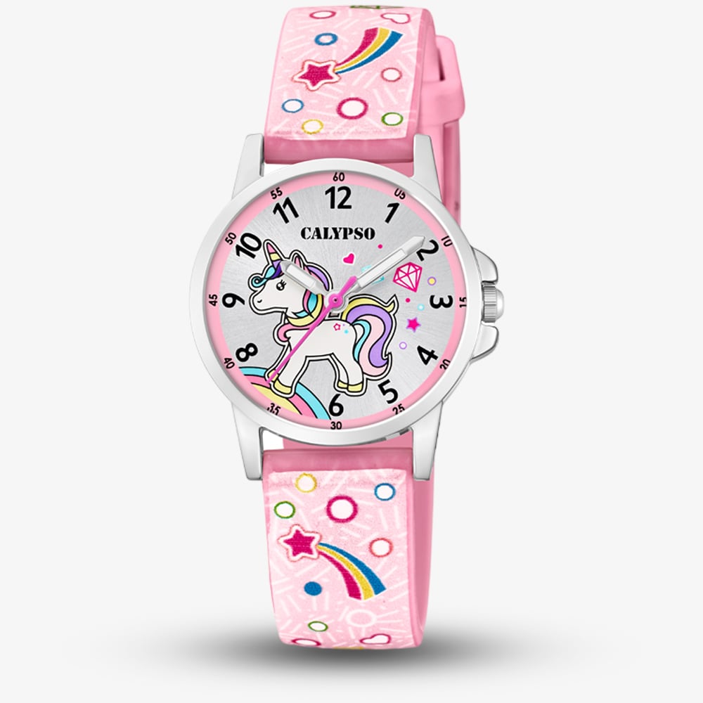 Calypso Women's   Silver  Unicon Pink Rubber Watch K5776/5 , BrandAlley