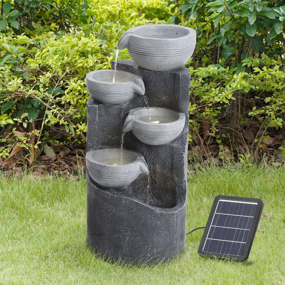 Living and Home    Grey 5-Tier Outdoor Solar-Powered Water Fountain Rockery Decor , BrandAlley