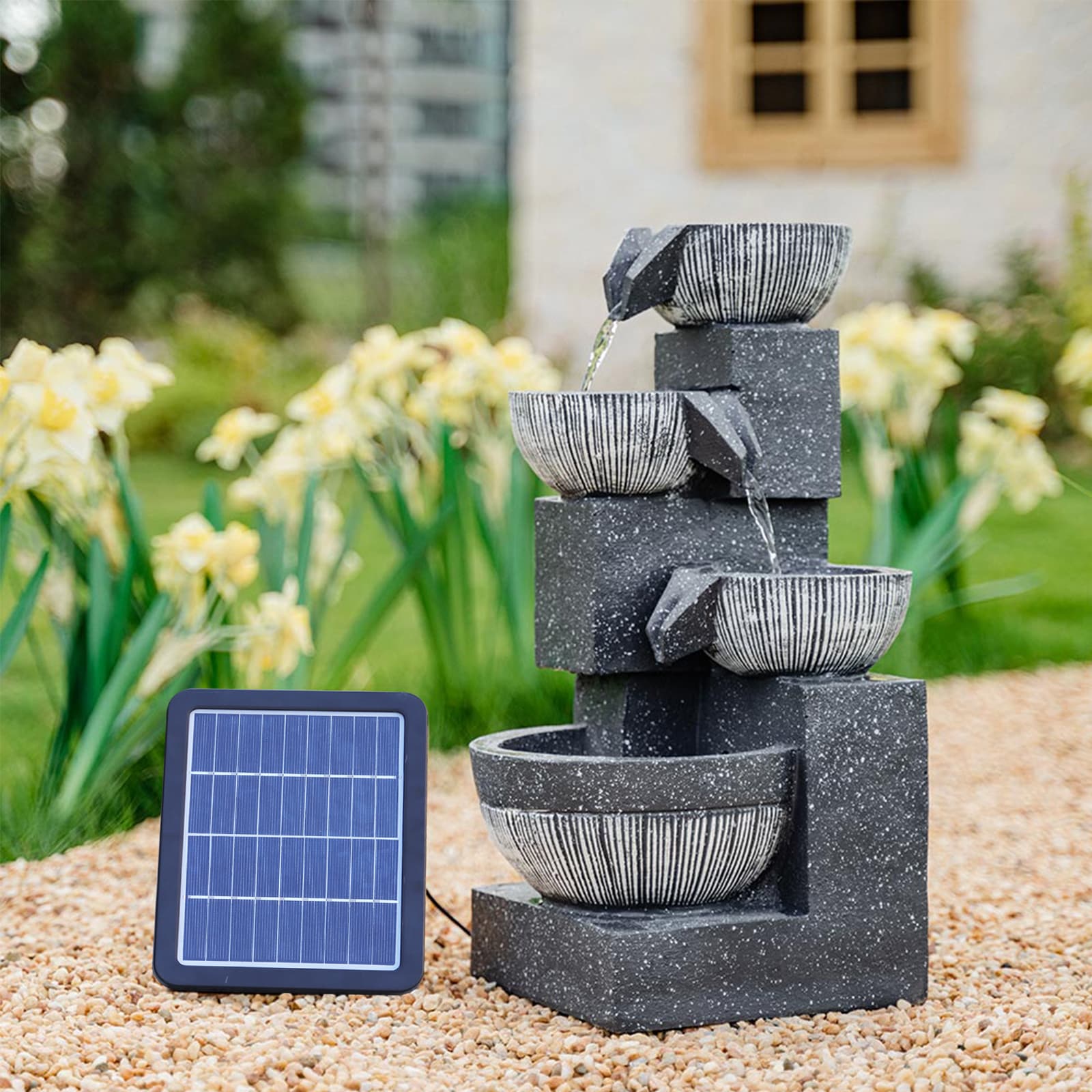 Living and Home   4-Tier Outdoor Solar Power Garden Water Feature Fountain Rockery Decor , BrandAlley