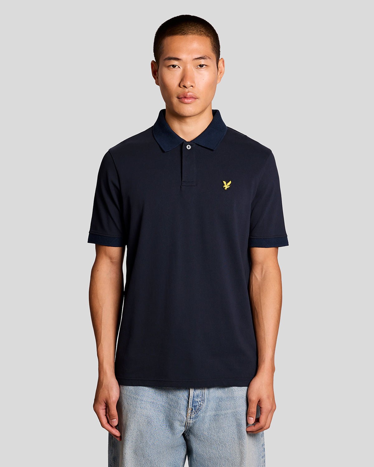 Lyle & Scott Men's   Navy Jacquard Collar Polo Shirt in Size L, BrandAlley