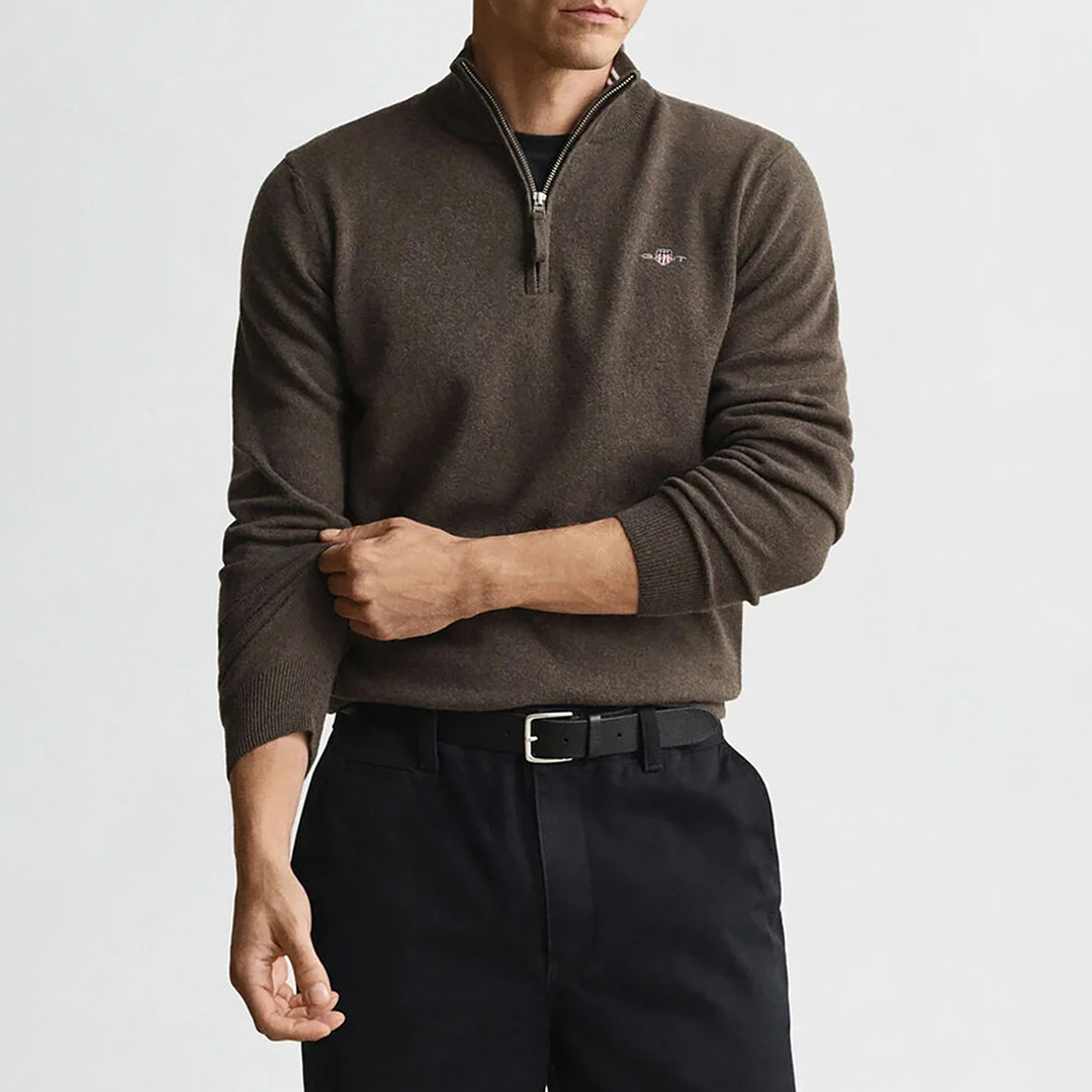 Gant Men's   Brown Superfine Lambswool Half Zip Jumper in Size XXXL, BrandAlley
