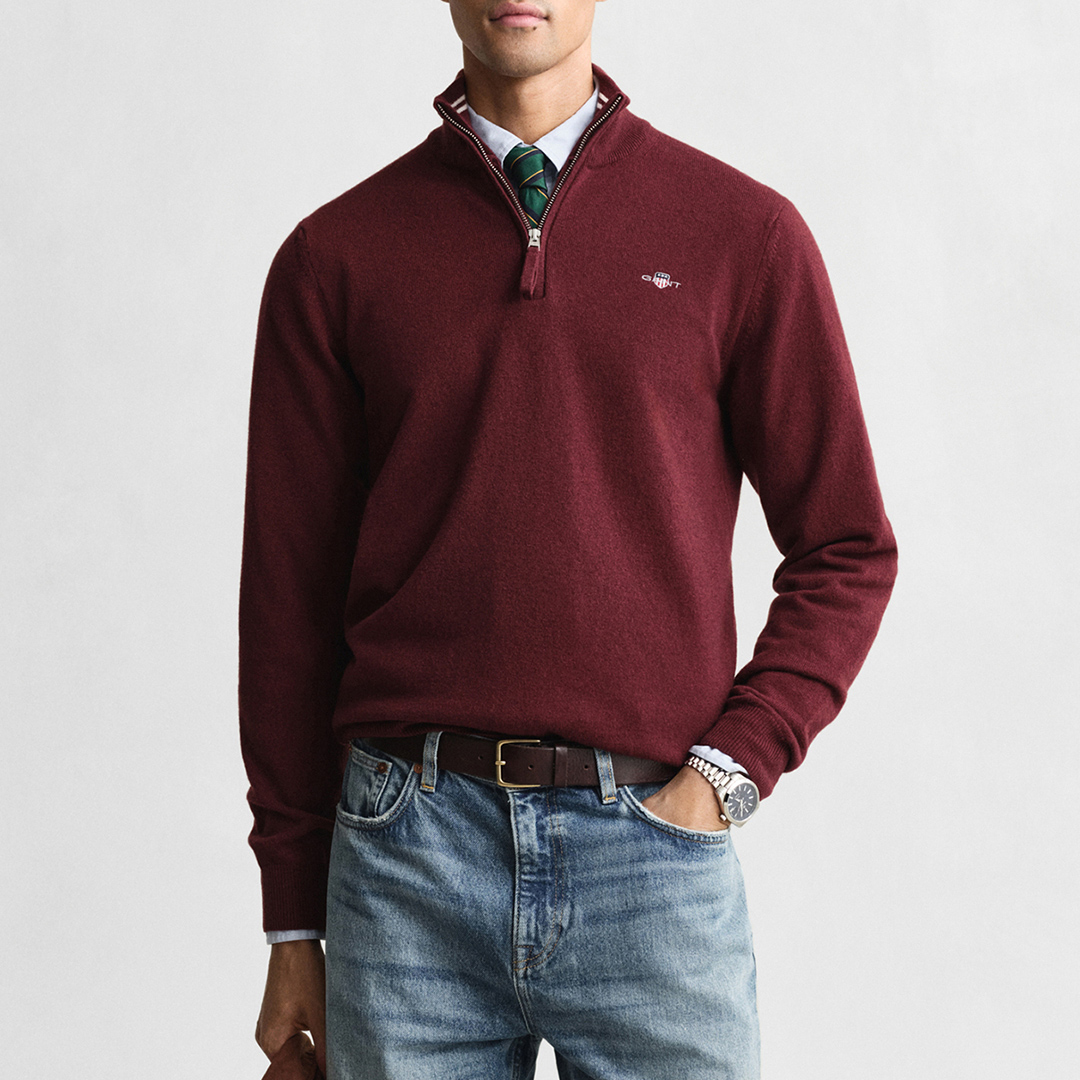 Gant Men's  Red Superfine Lambswool Quarter Zip Jumper in Size XL, BrandAlley