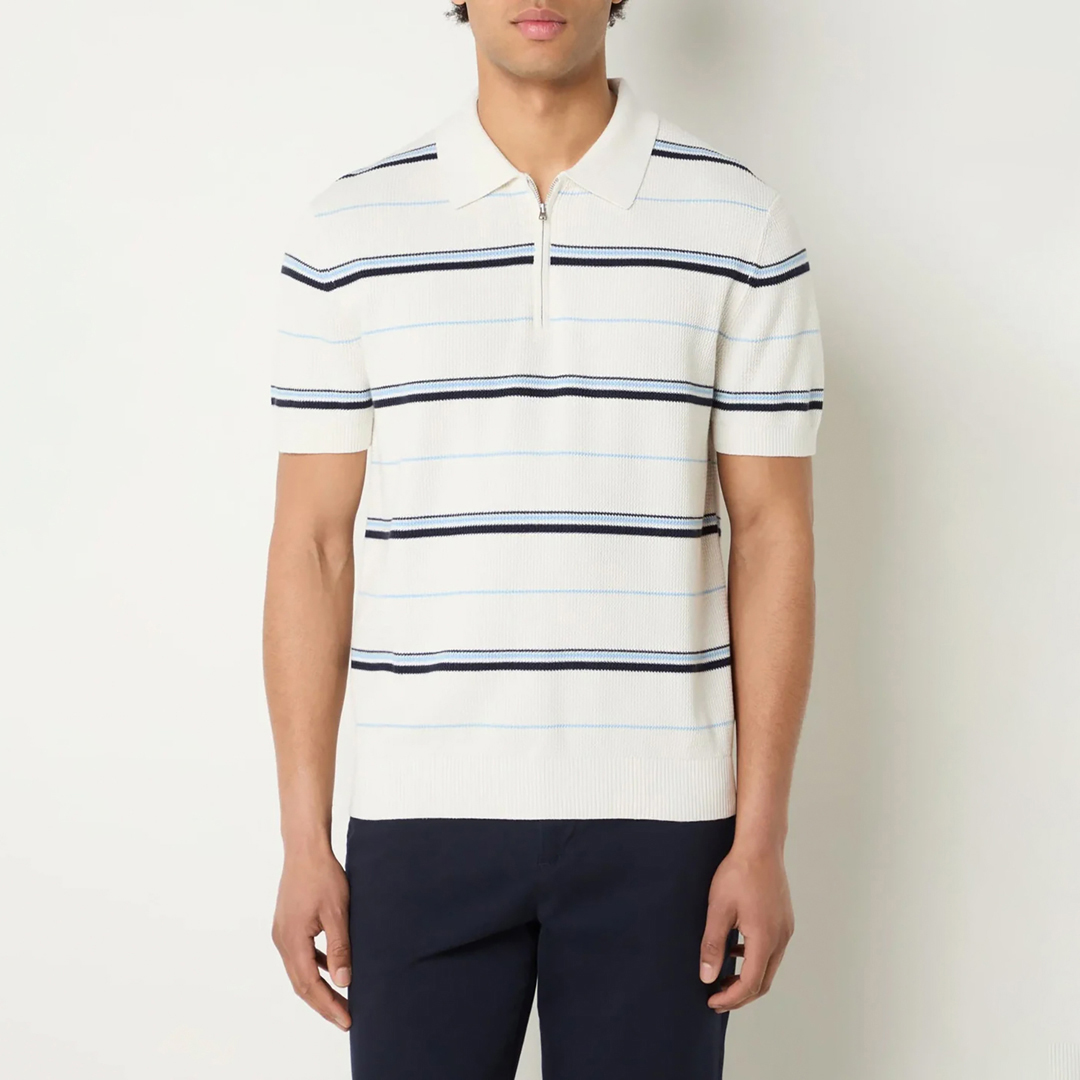 Gant Men's  Cream Striped Textured Zip Polo in Size L, BrandAlley