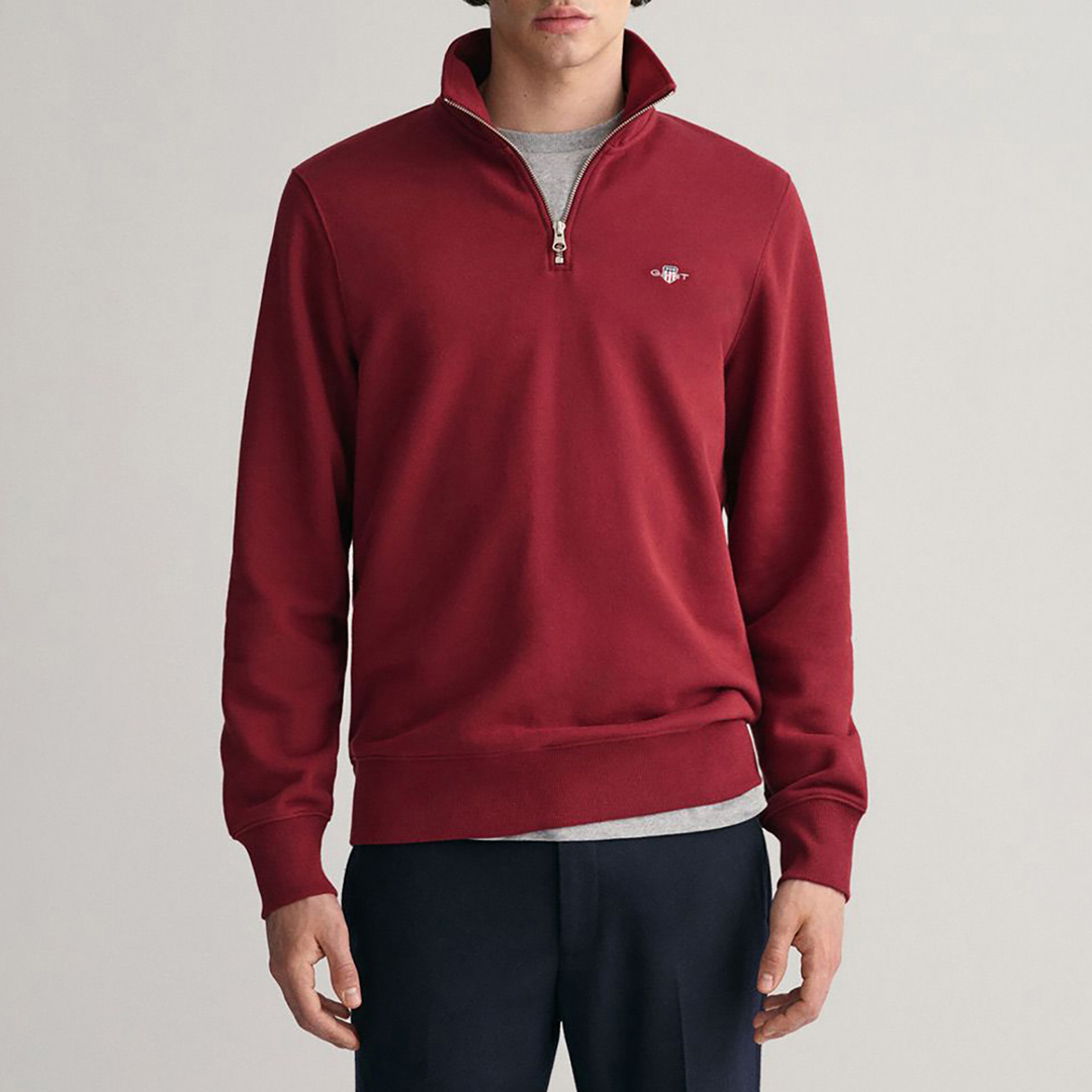 Gant Men's  Burgundy Regular Shield Half Zip Sweatshirt in Size XXL, BrandAlley