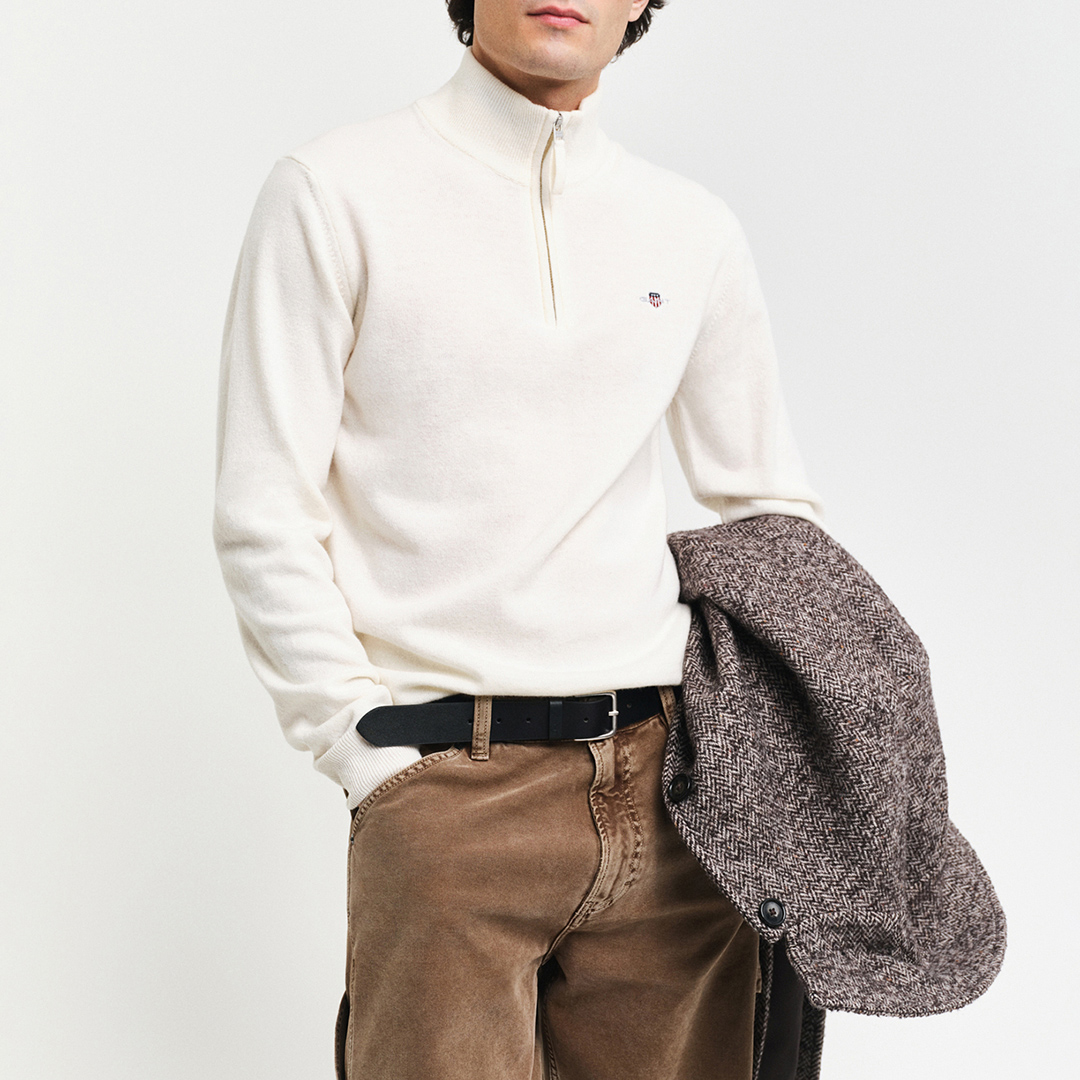 Gant Men's  Cream Superfine Lambswool Quarter Zip Jumper in Size XXXL, BrandAlley