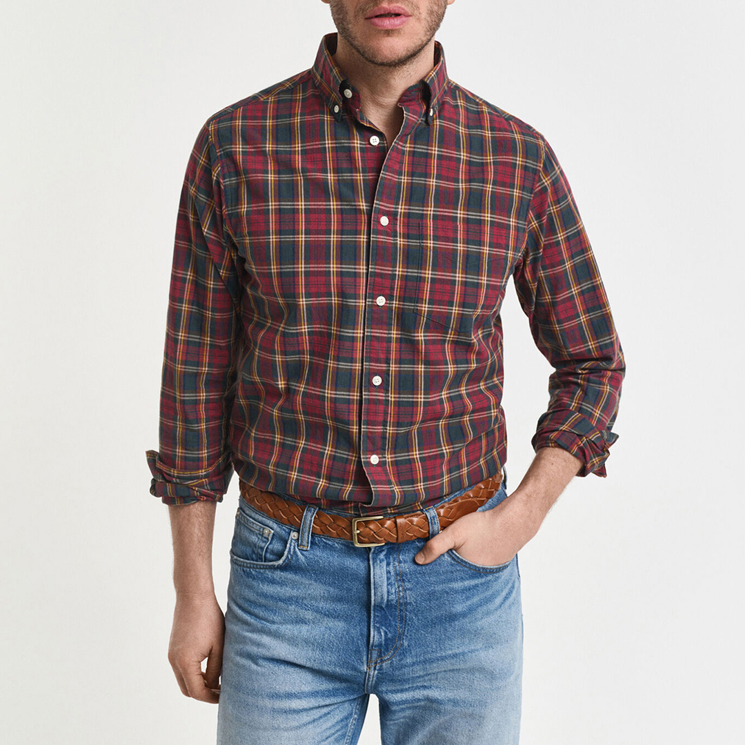 Gant Men's   Red Check Regular Archive Poplin Shirt in Size M, BrandAlley
