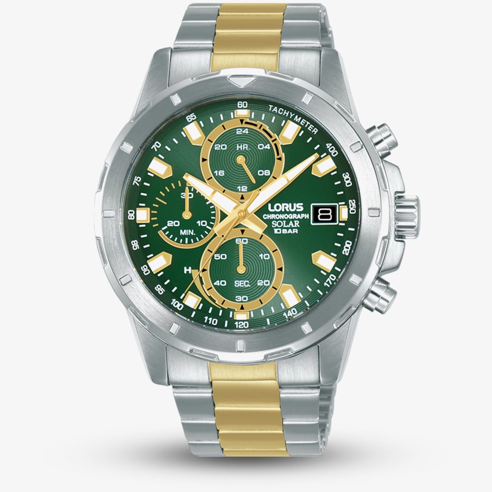 Lorus Men's   Solar Chronograph Two Tone Green Dial Watch RZ605AX9 , BrandAlley